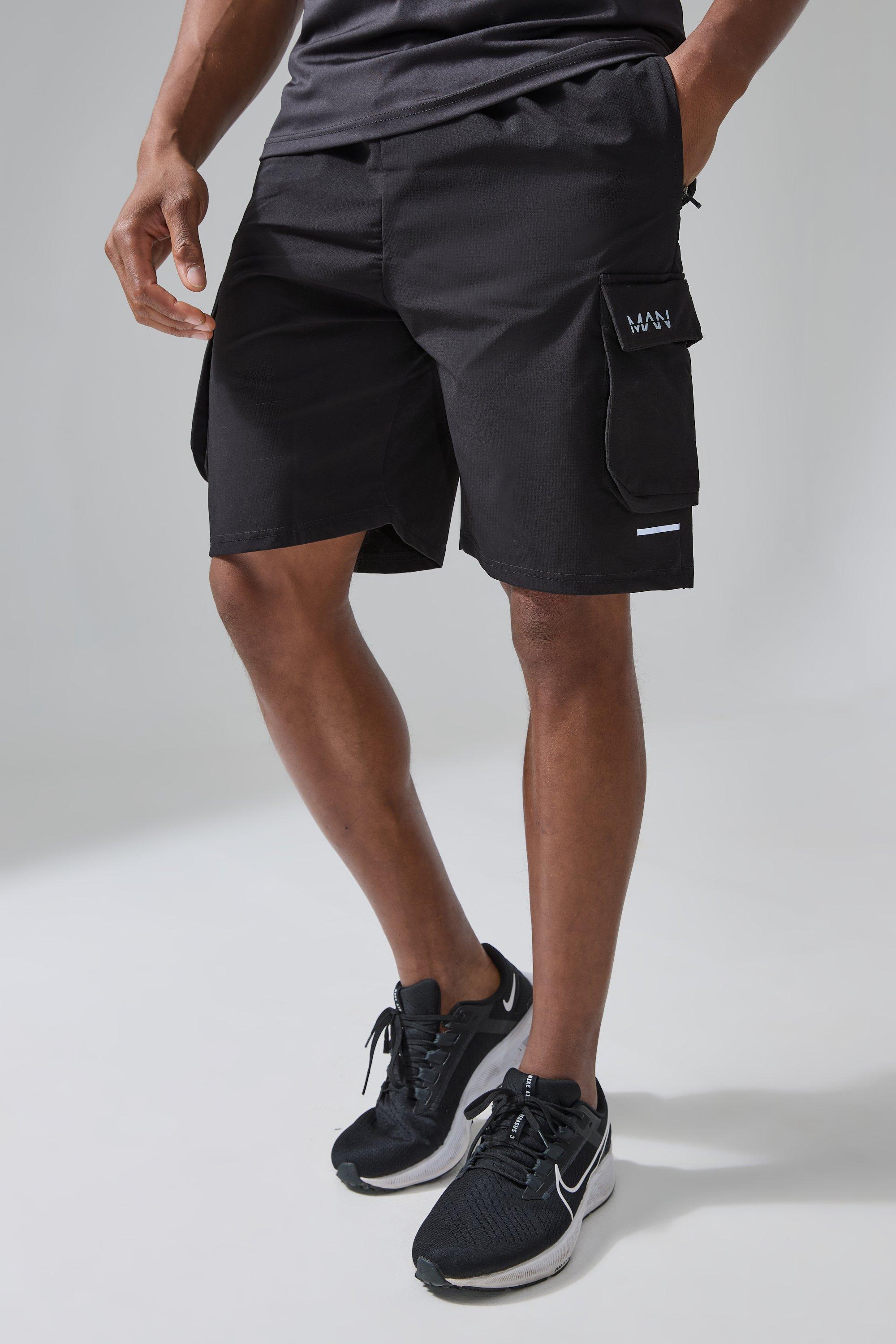 Mens Black Man Active 5inch Reflective Cargo Short, Black