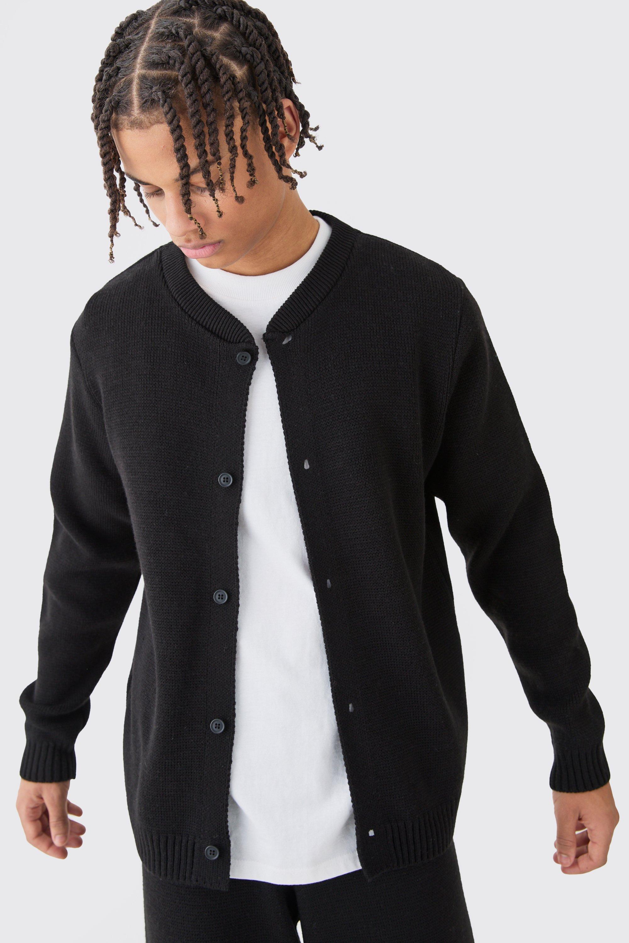 Image of Giacca Bomber in maglia Regular Fit, Nero