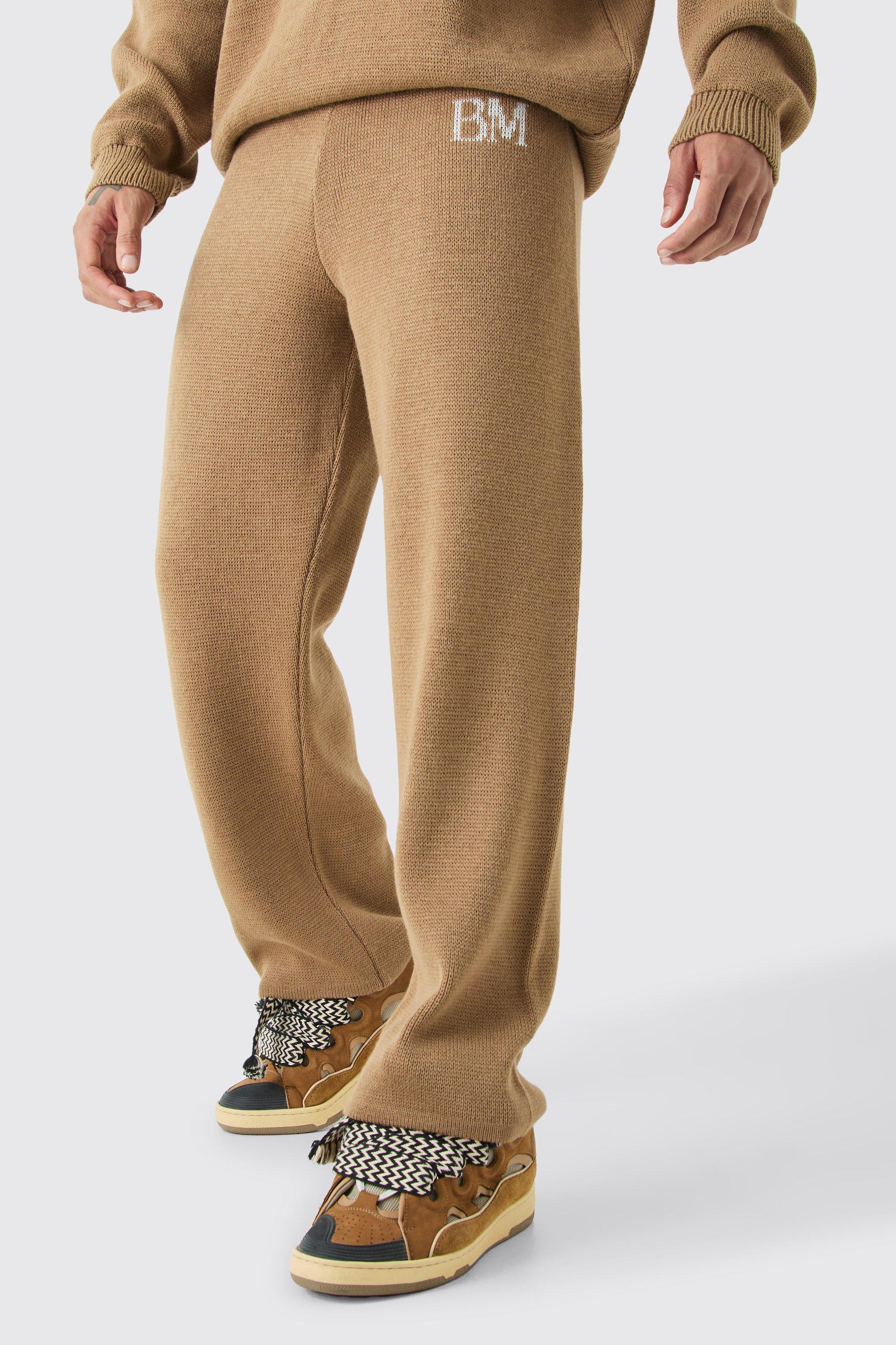 Image of Pantaloni rilassati in maglia con logo, Beige