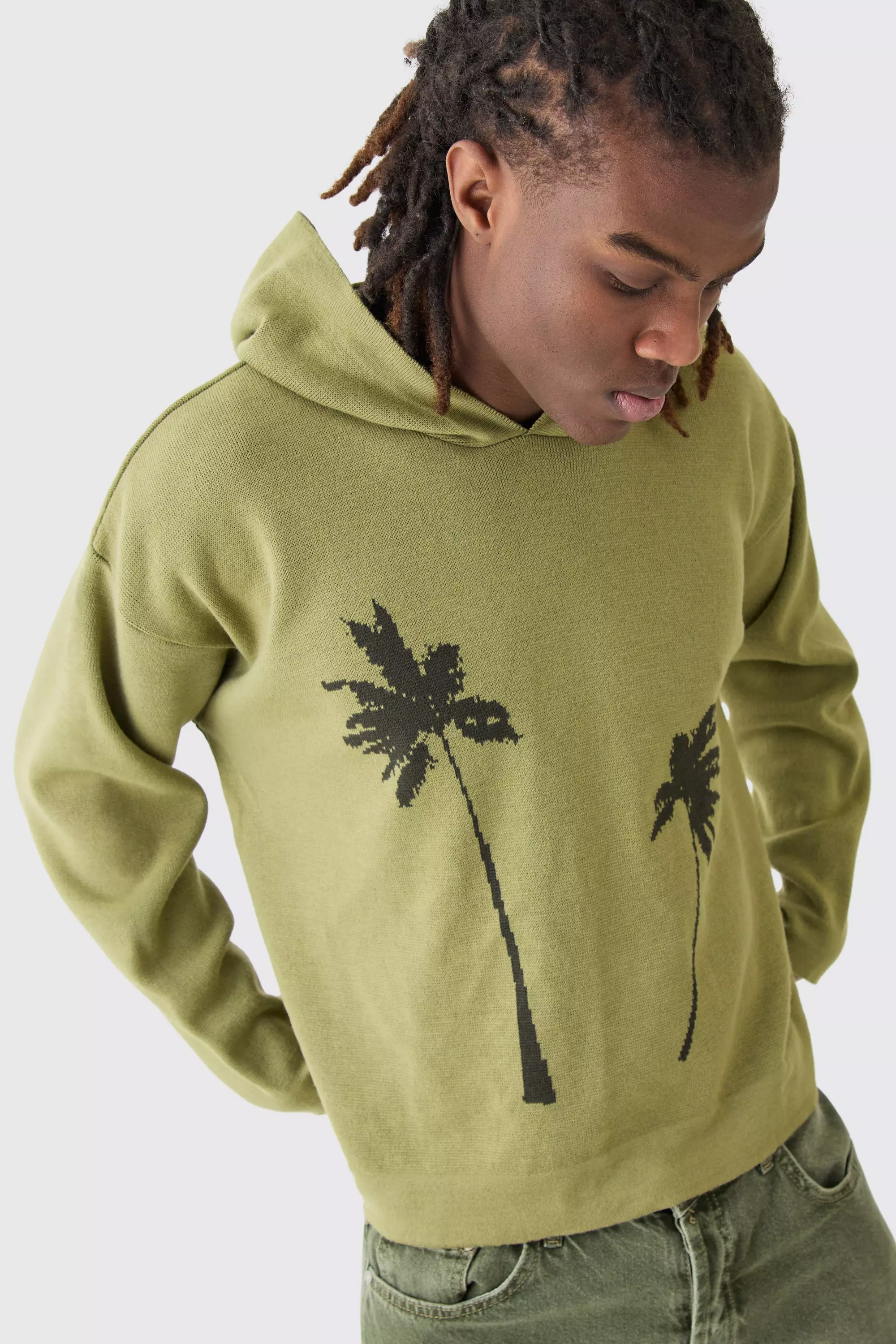 Green best sale knit hoodie