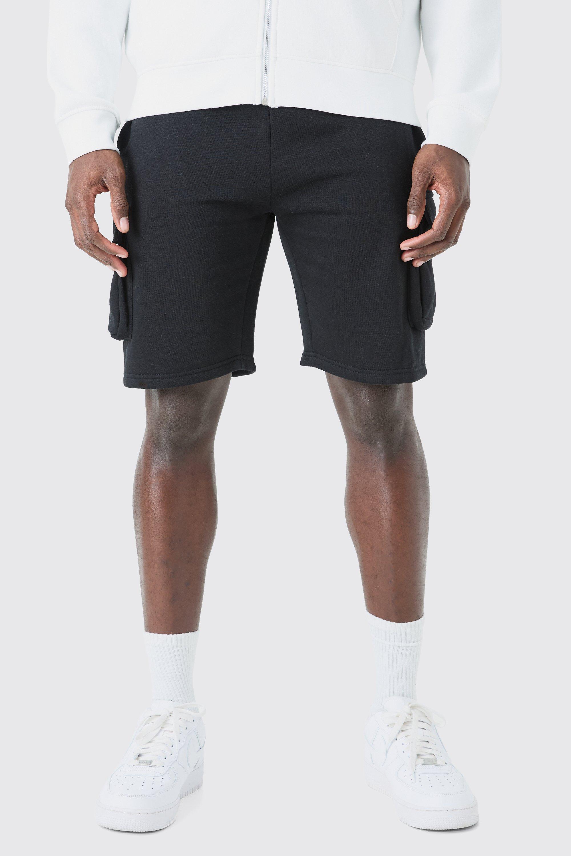 Mens Black Slim Mid Cargo Jersey Short, Black