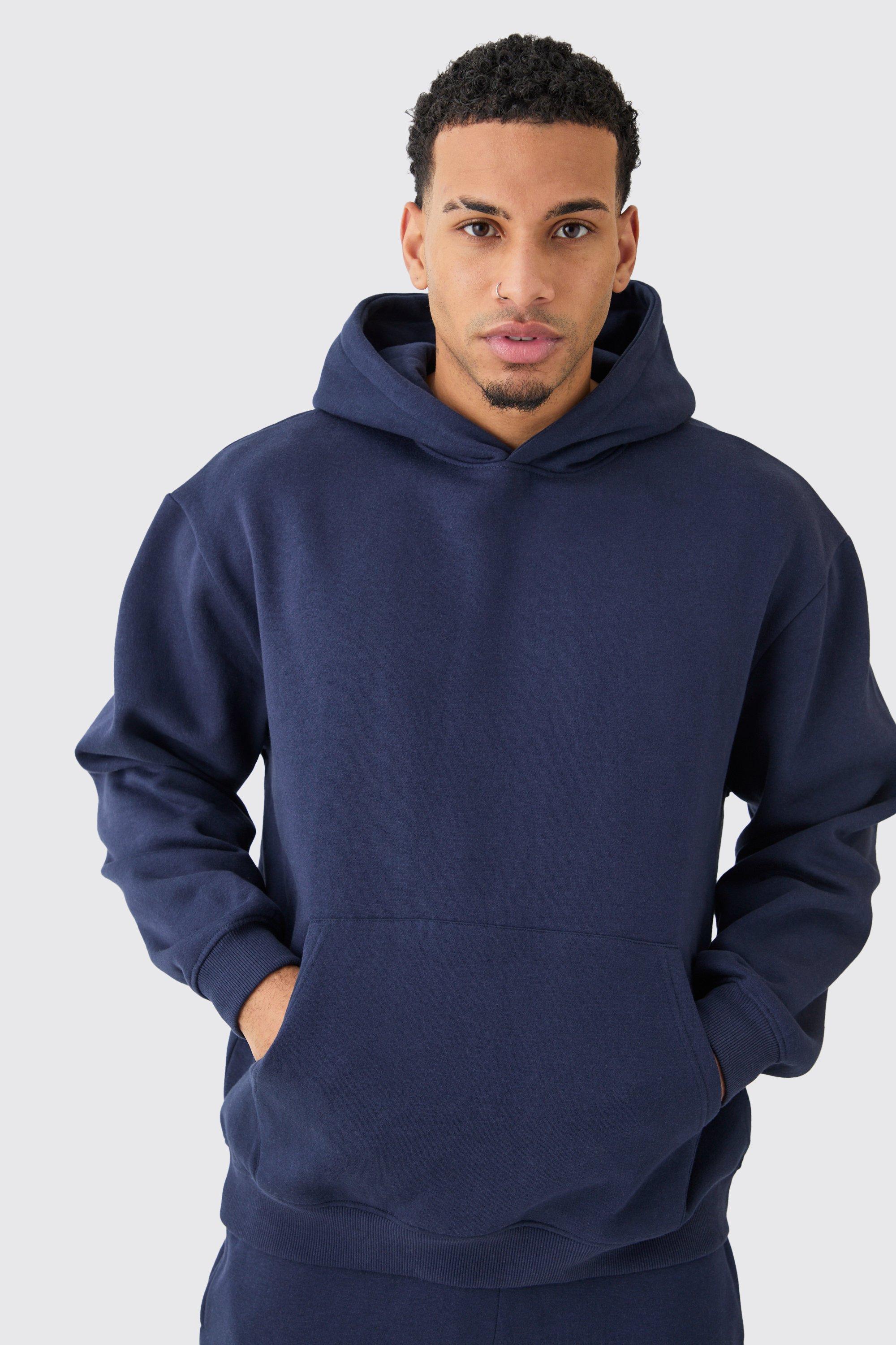 Mens Navy Basic Oversized Over The Head Hoodie, Navy