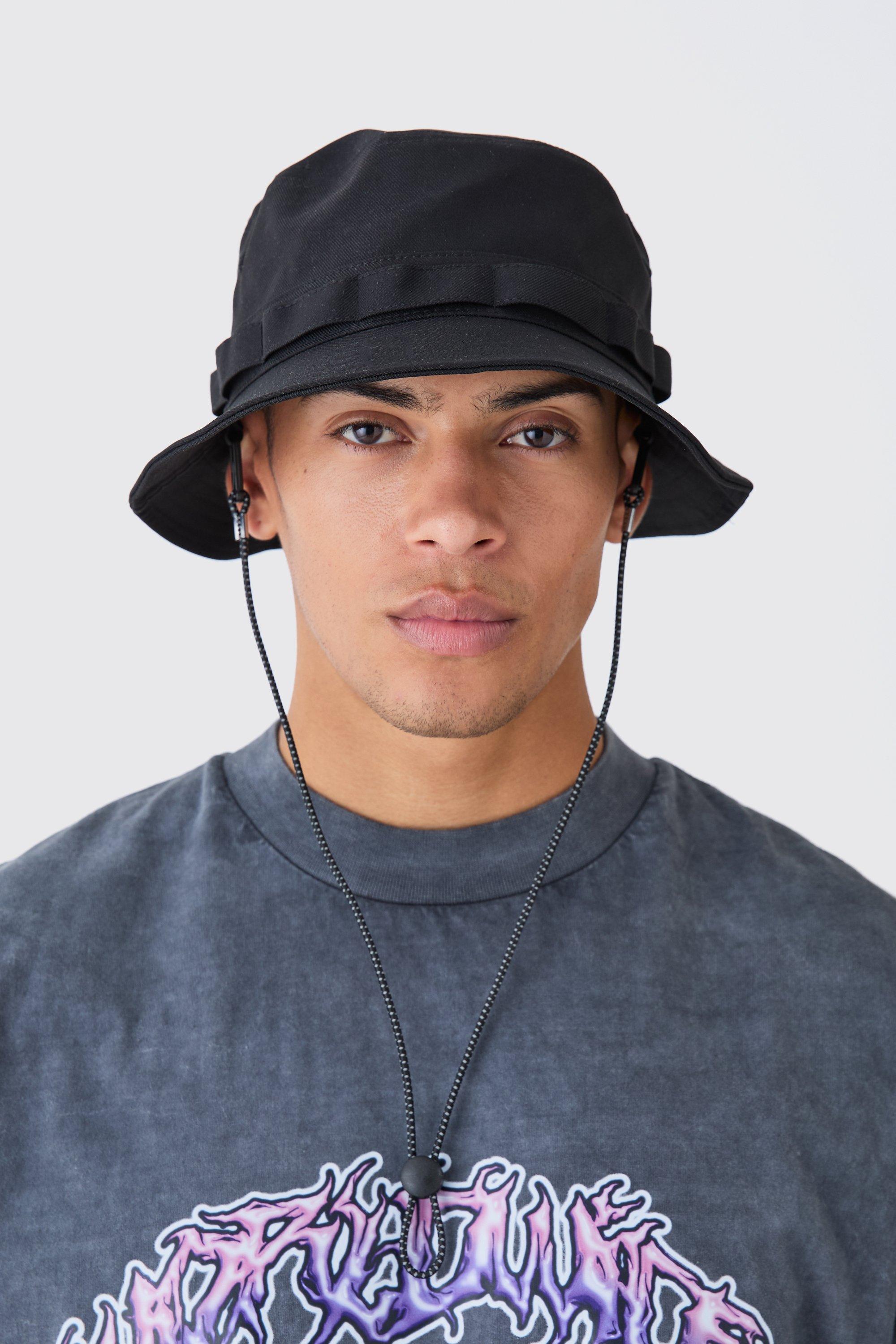 Mens Fisherman Style Bucket Hat In Black, Black