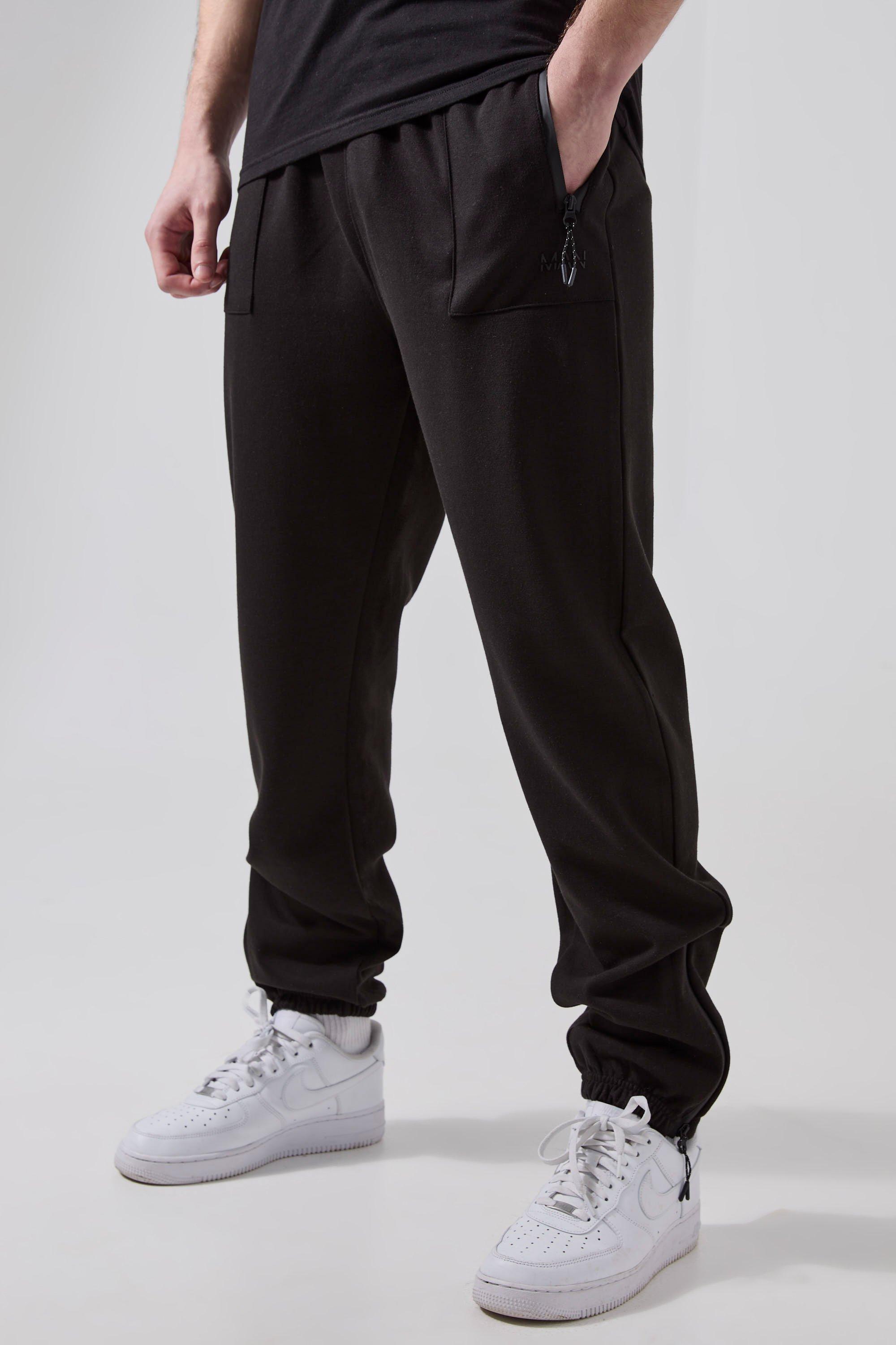 Mens Black Tall Man Active Tech Zip Hem Jogger, Black