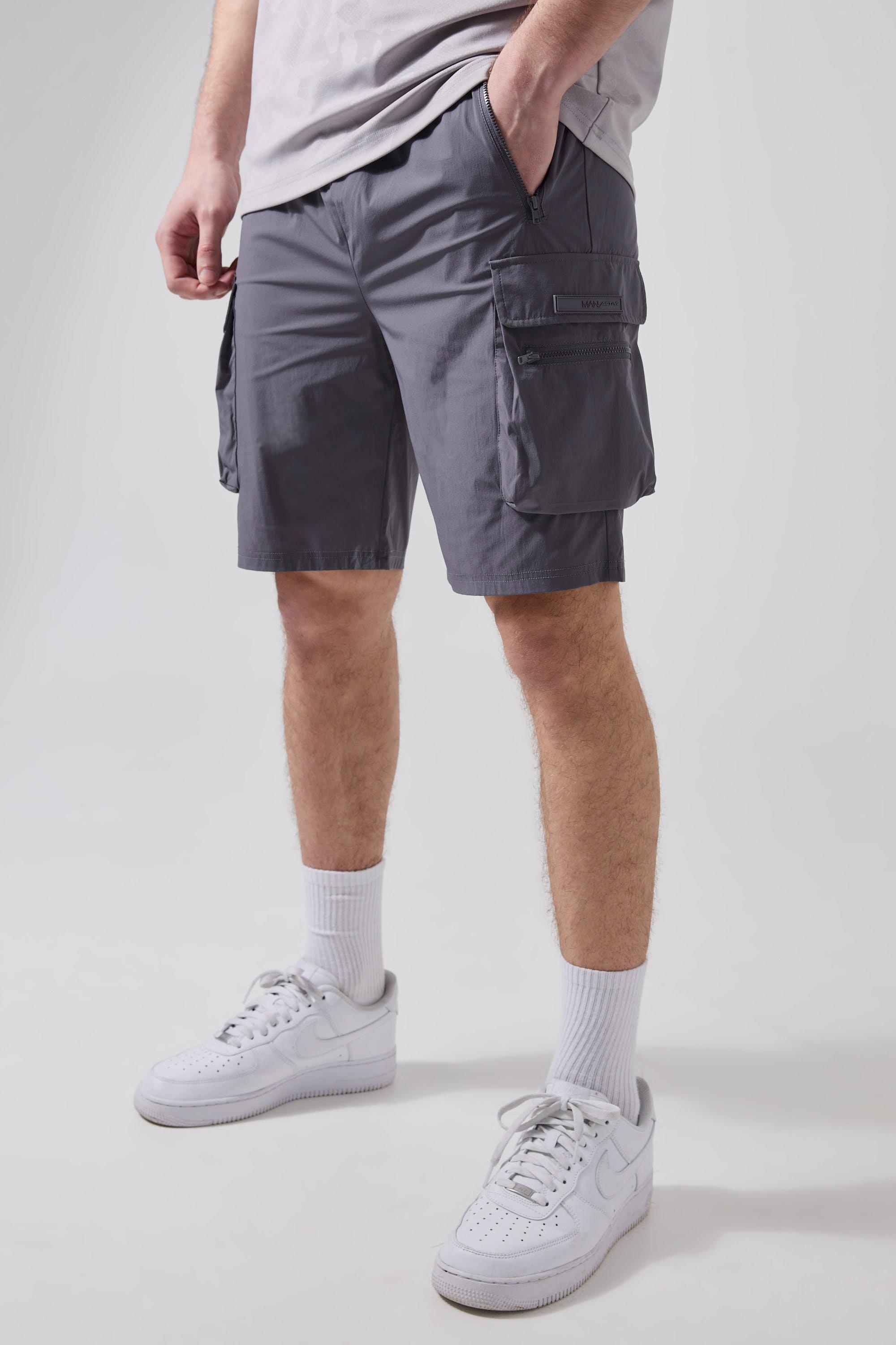 Mens Grey Tall Man Active Lightweight Regular Fit 5inch Cargo Shorts, Grey