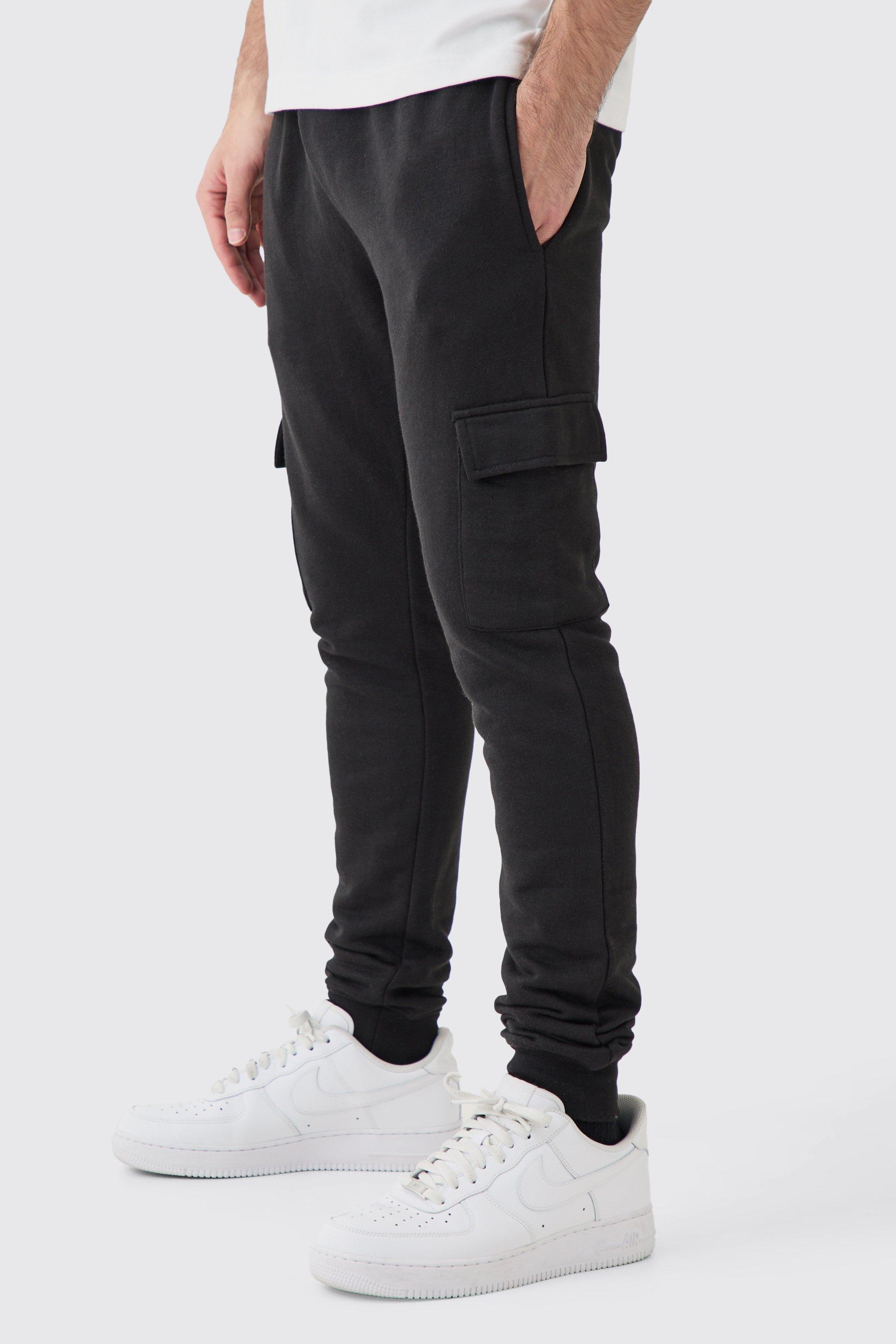 Mens Black Skinny Fit Cargo Jogger, Black