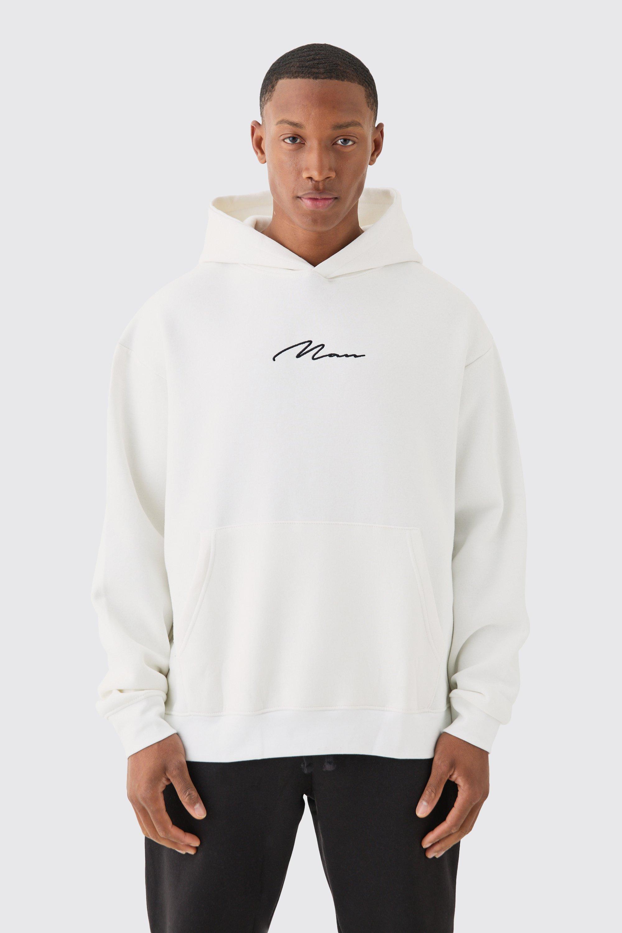 men's man signature overszied over the head hoodie - white - s, white