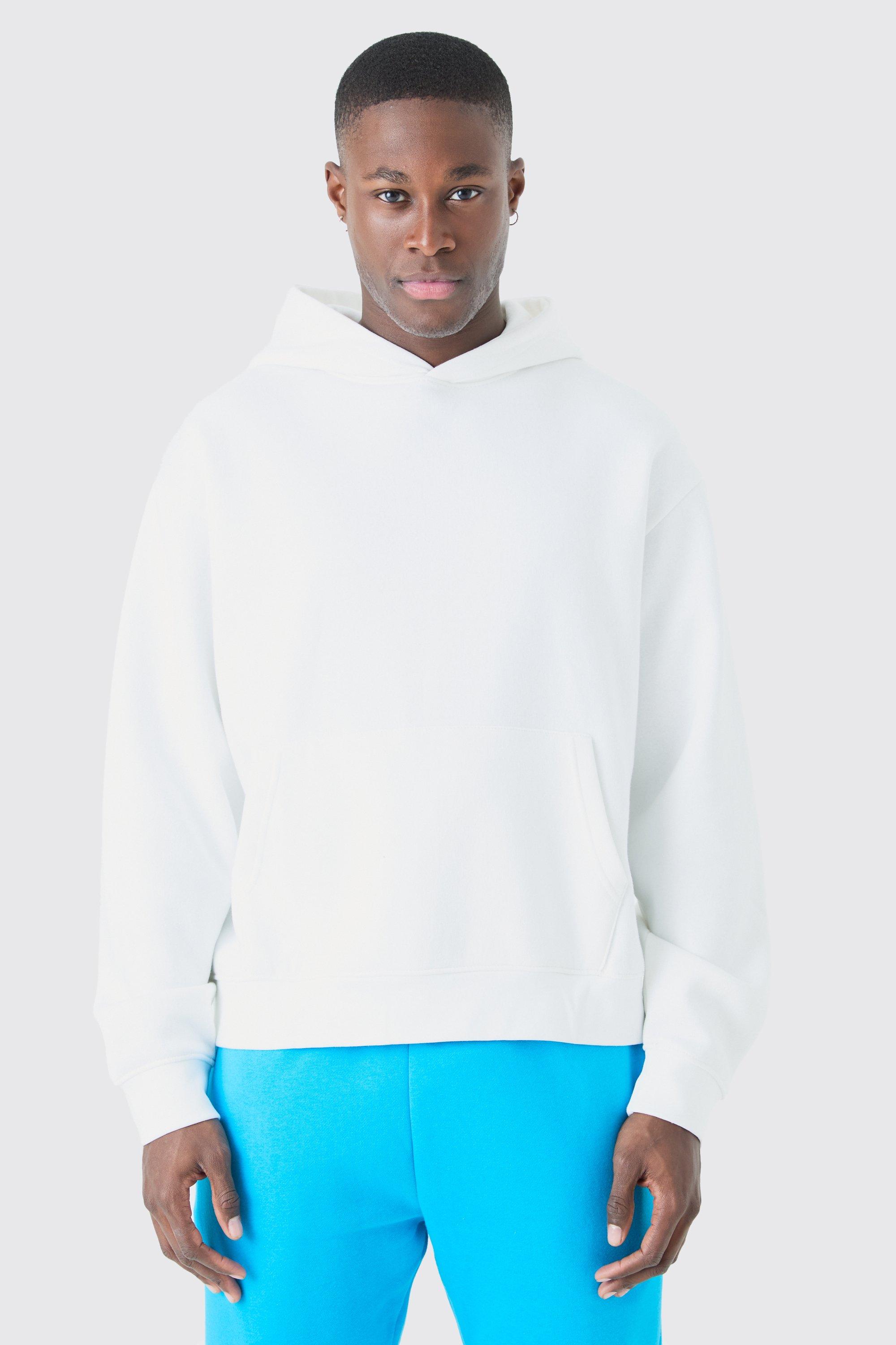 Mens White Oversized Boxy Hoodie, White