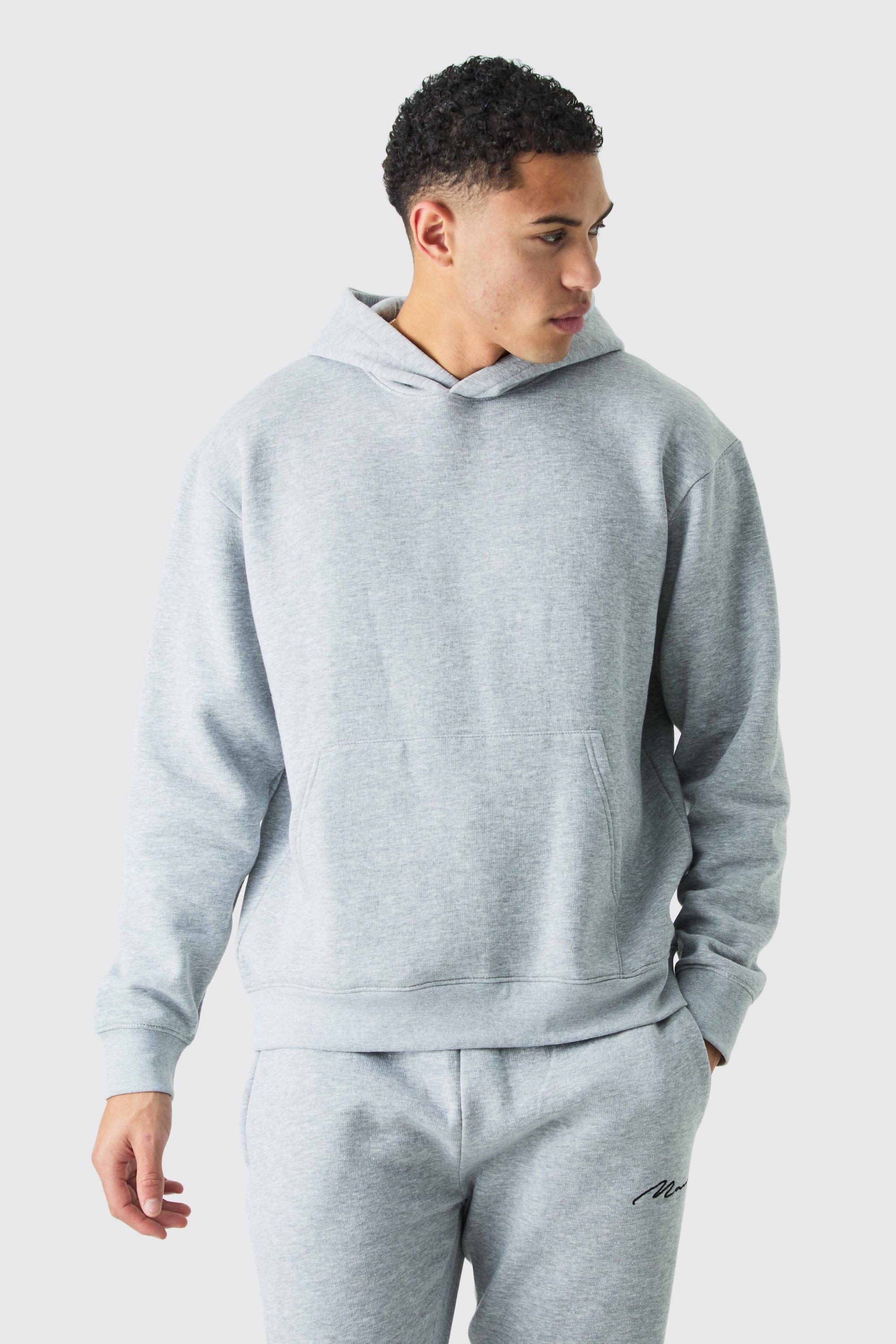 Mens Grey Basic Oversized Over The Head Hoodie, Grey