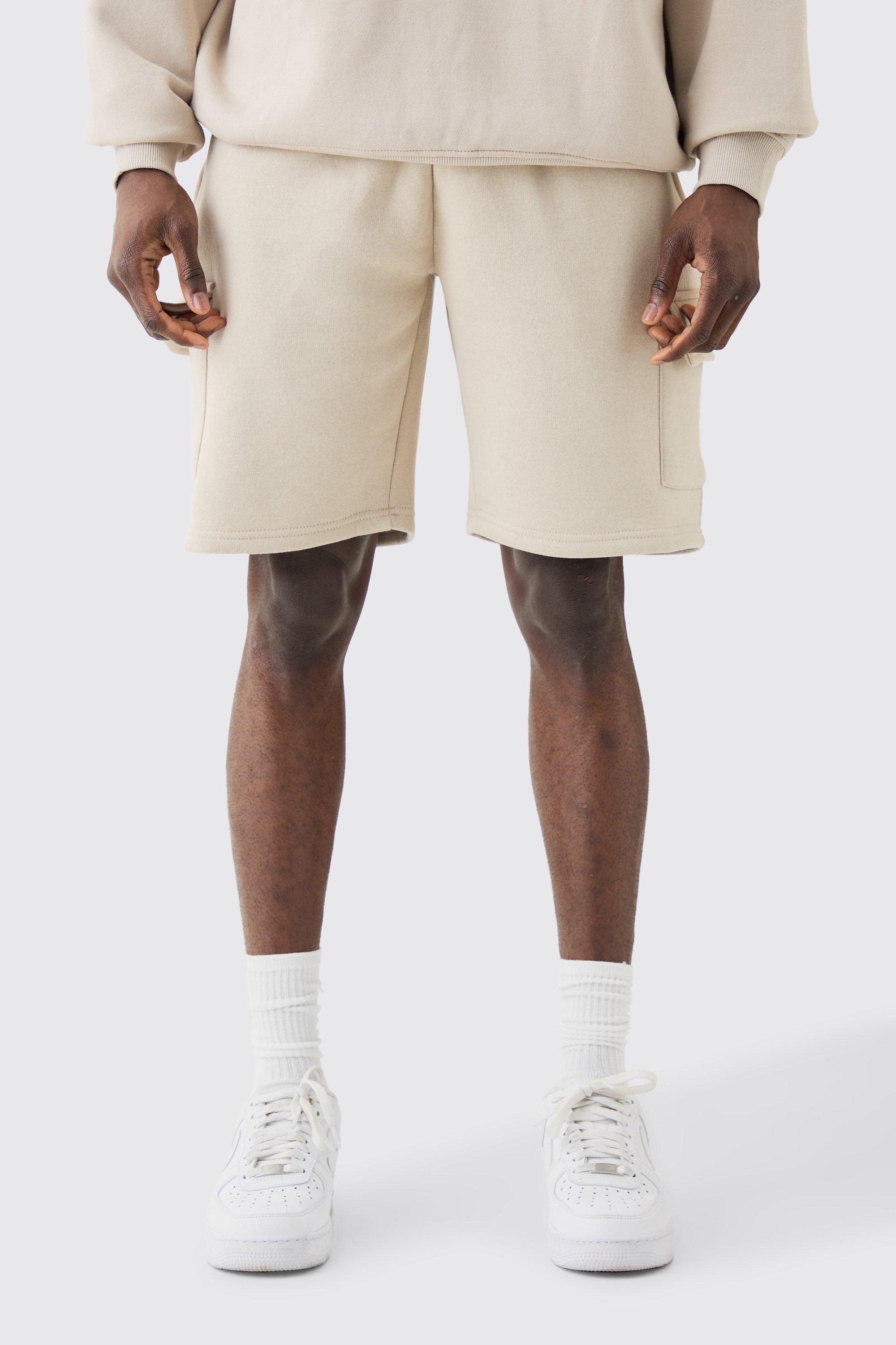 Mens Beige Loose Fit Cargo Jersey Short, Beige