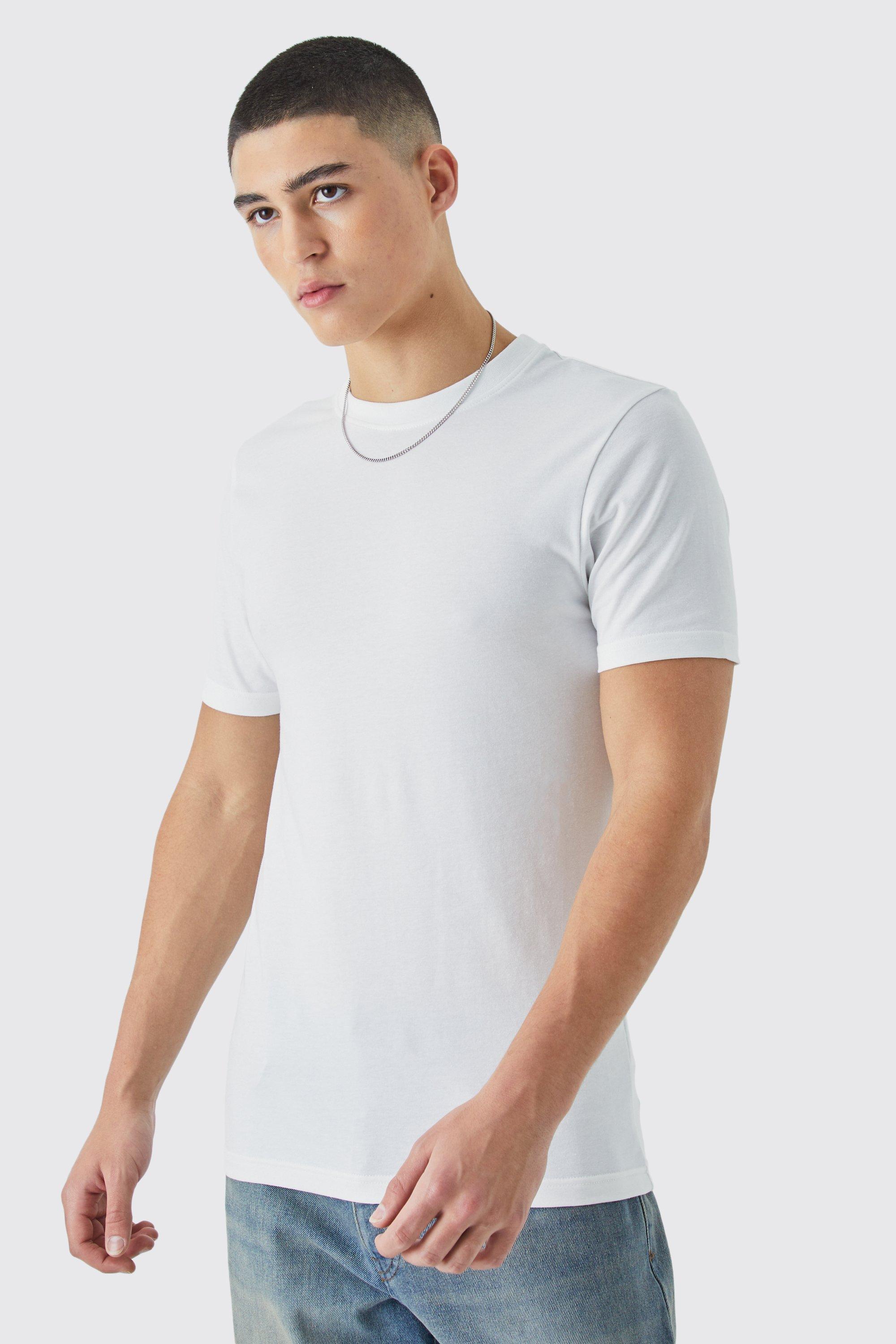 Mens White Basic Muscle Fit T-shirt, White
