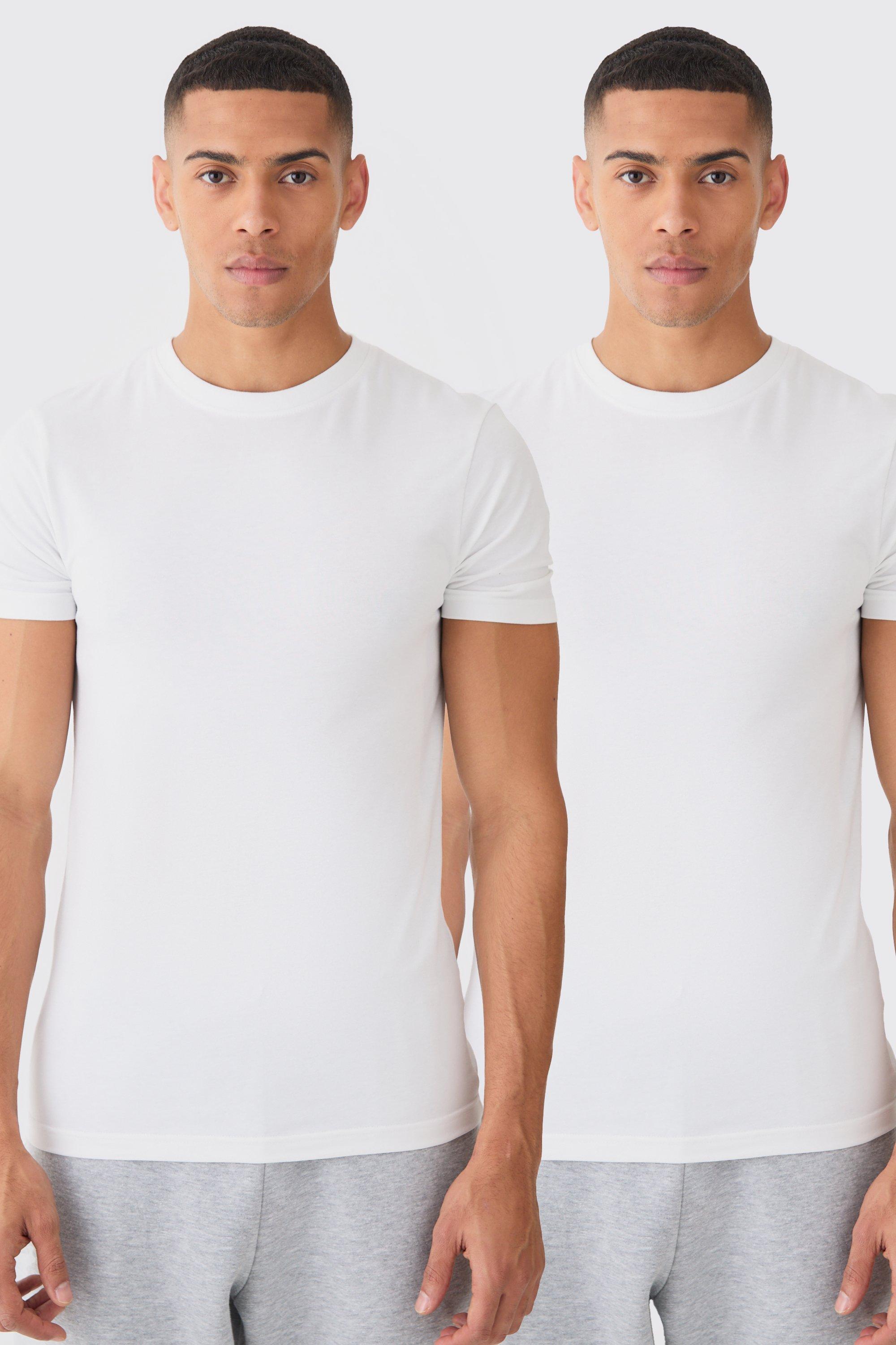 Mens White 2 Pack Muscle Fit T-shirt, White