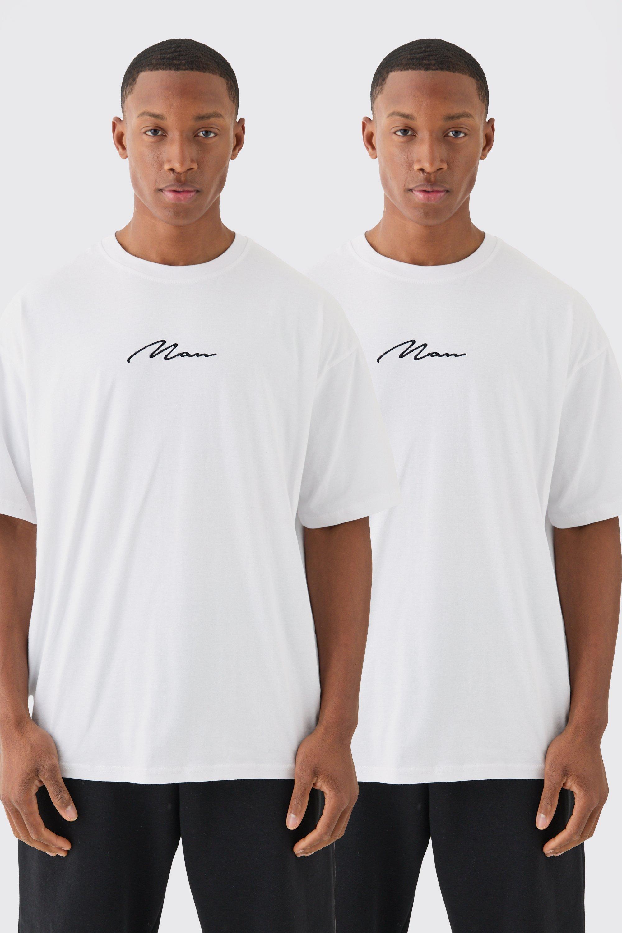 Image of T-shirt oversize con firma Man - set di 2 paia, Bianco