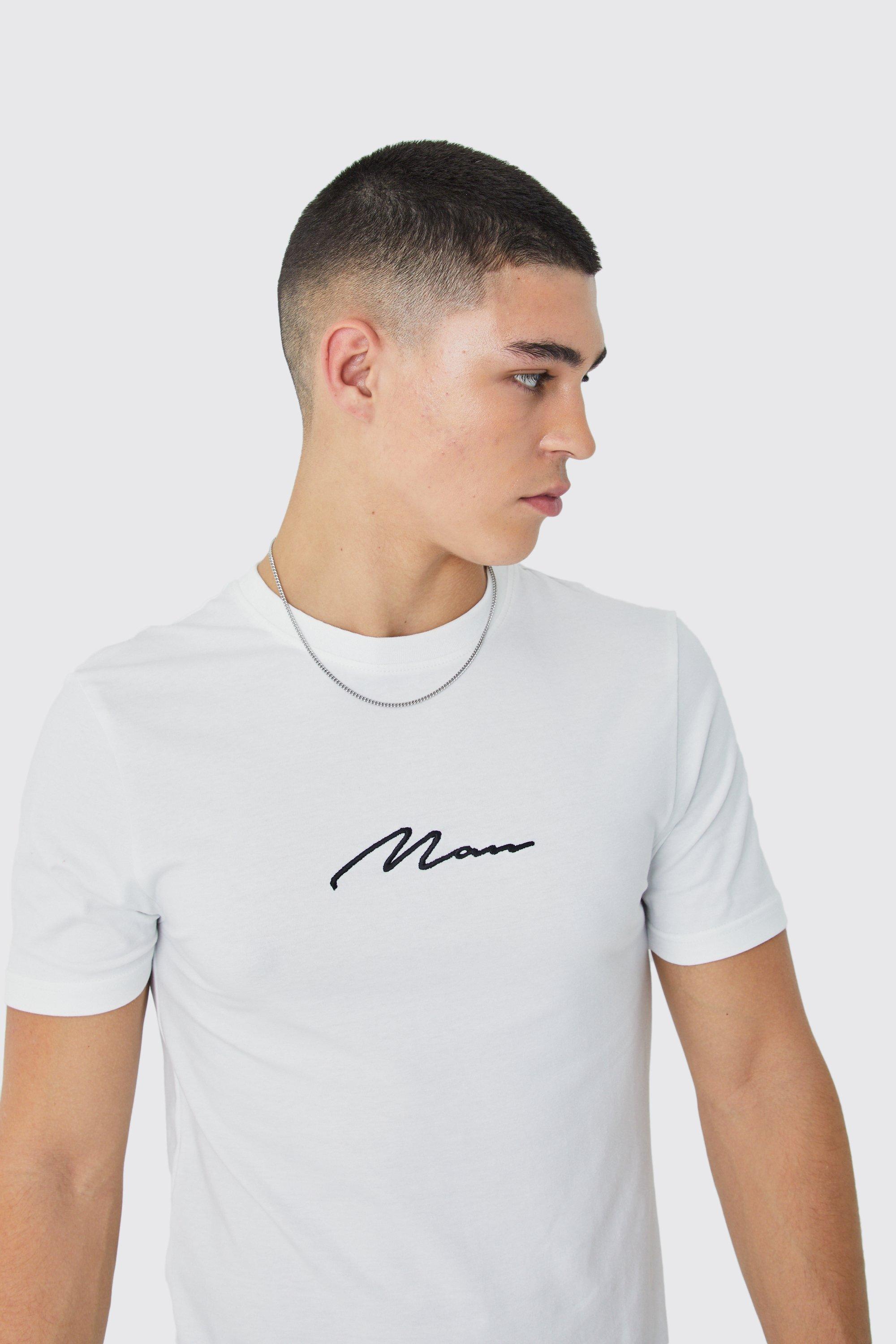 Mens White Man Signature Muscle Fit T-shirt, White