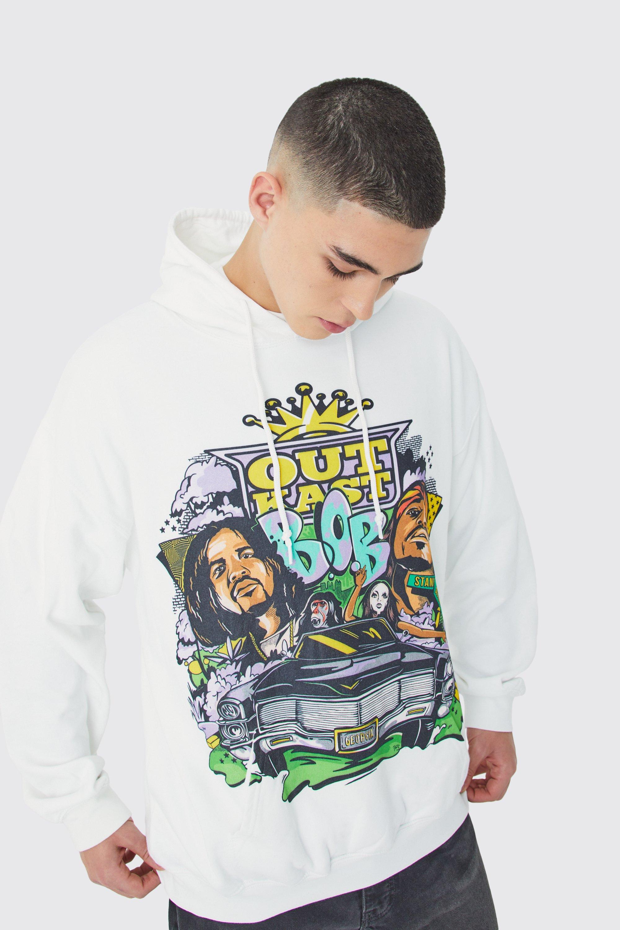 Mens White Oversized Outcast Grafitti License Hoodie, White