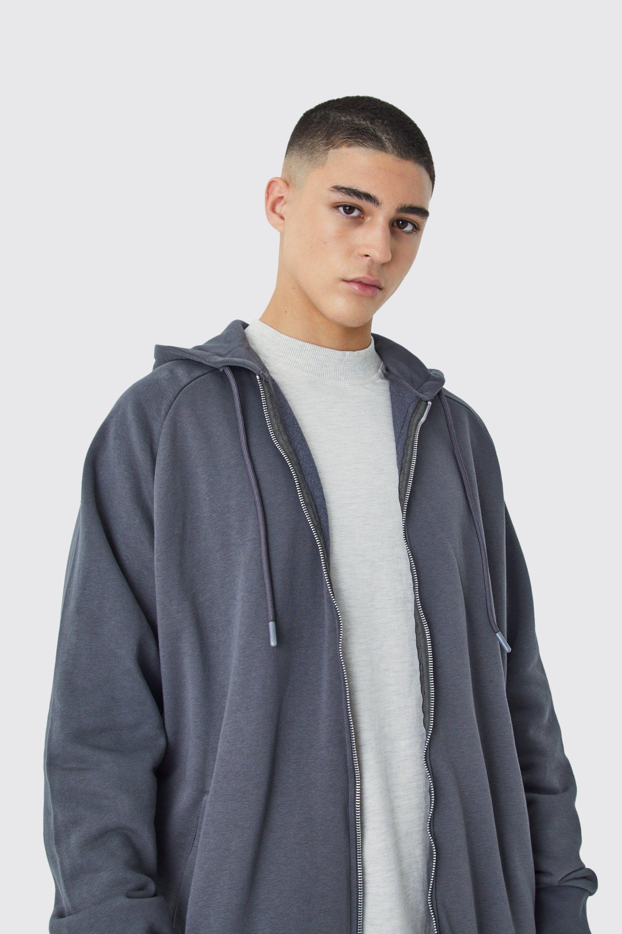 Felpa oversize con zip e cappuccio, Grigio