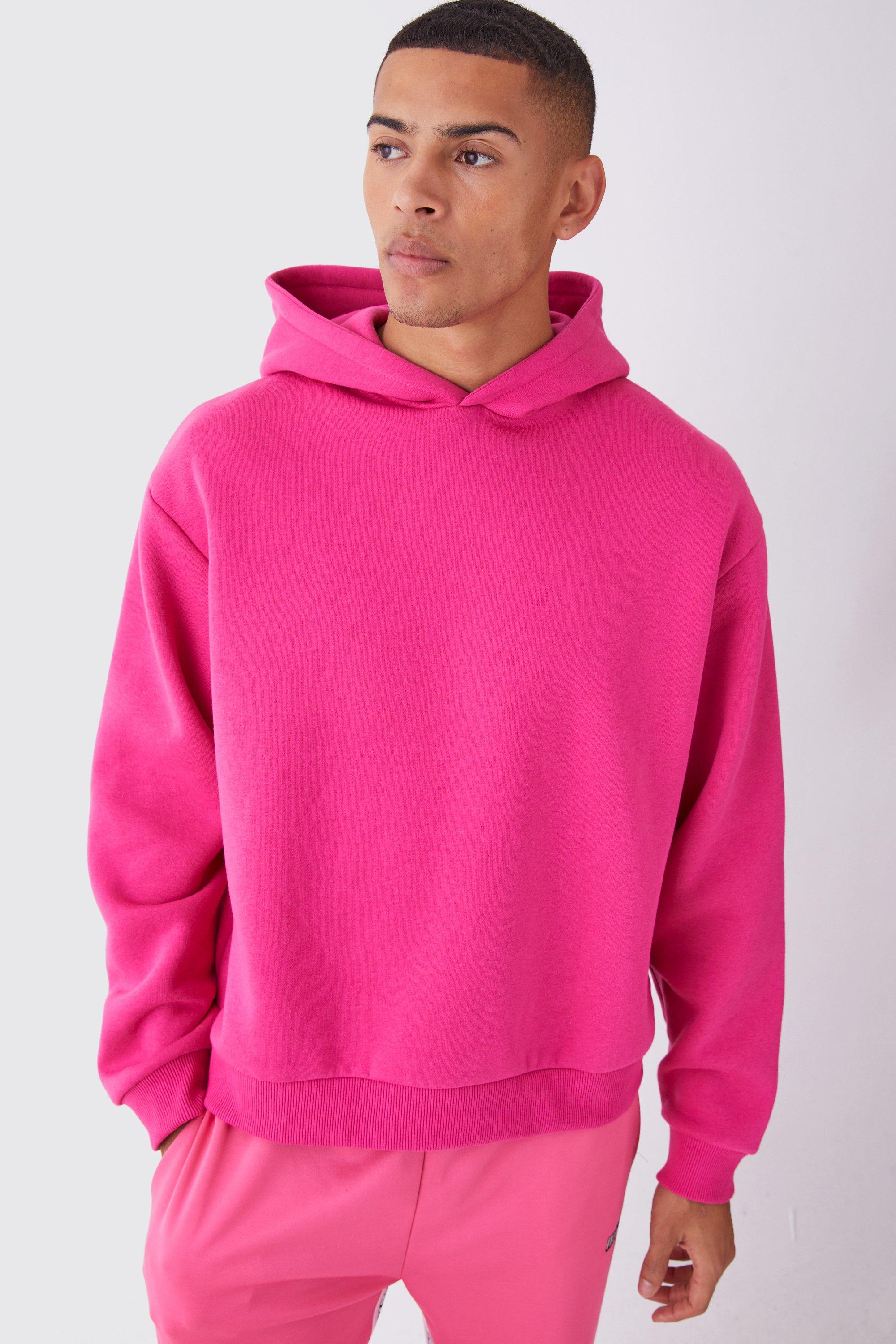 Mens Pink Oversized Boxy Over The Head Hoodie, Pink