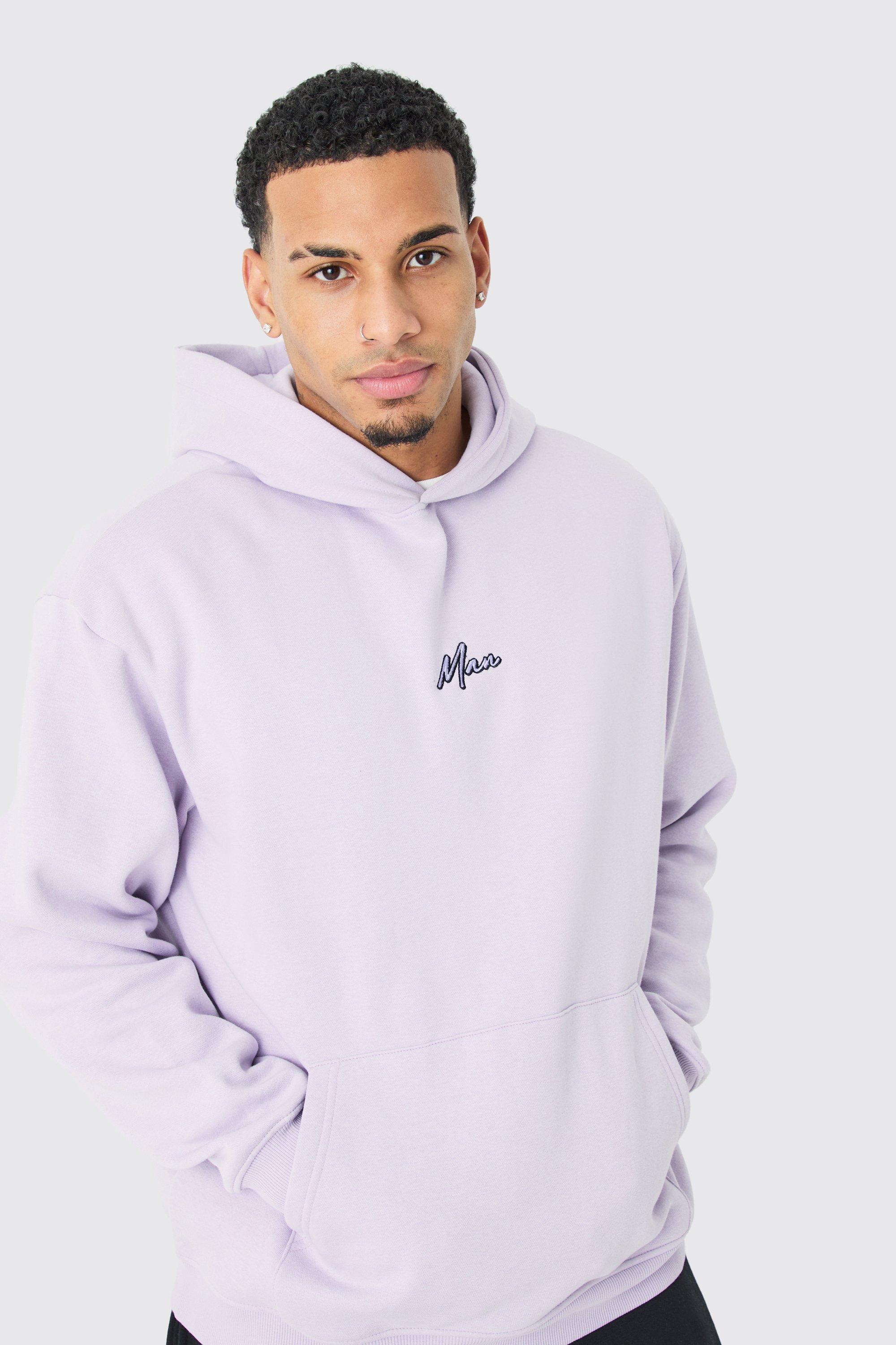 men's man oversized basic over the head hoodie - purple - s, purple