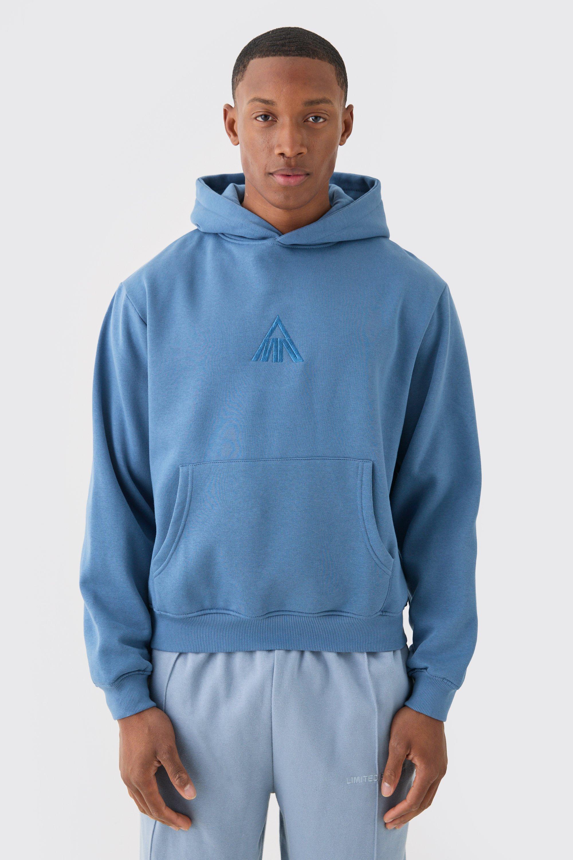 Mens Blue Man Boxy Over The Head Basic Hoodie, Blue