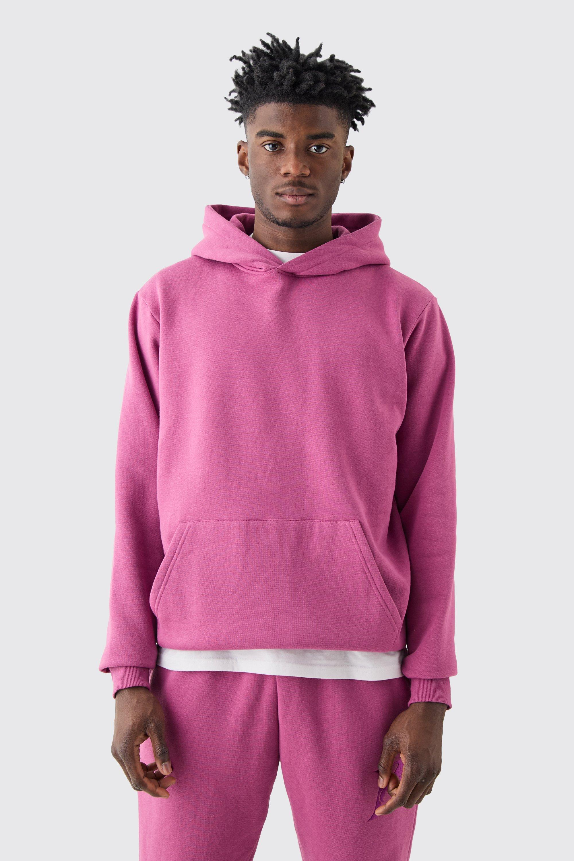 Mens Pink Over The Head Basic Hoodie, Pink