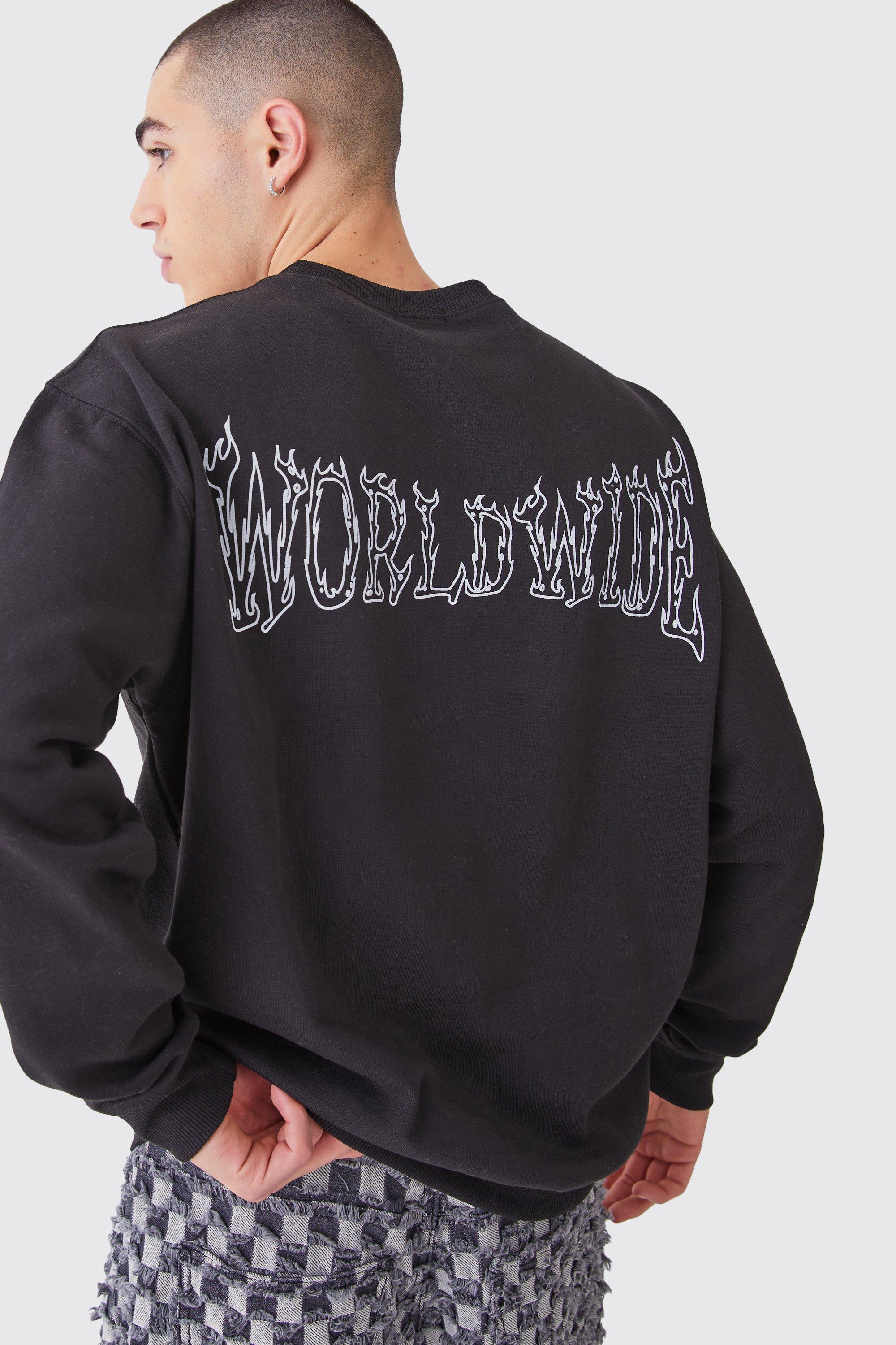 Mens Black Oversized Worldwide Graphic Sweatshirt, Black