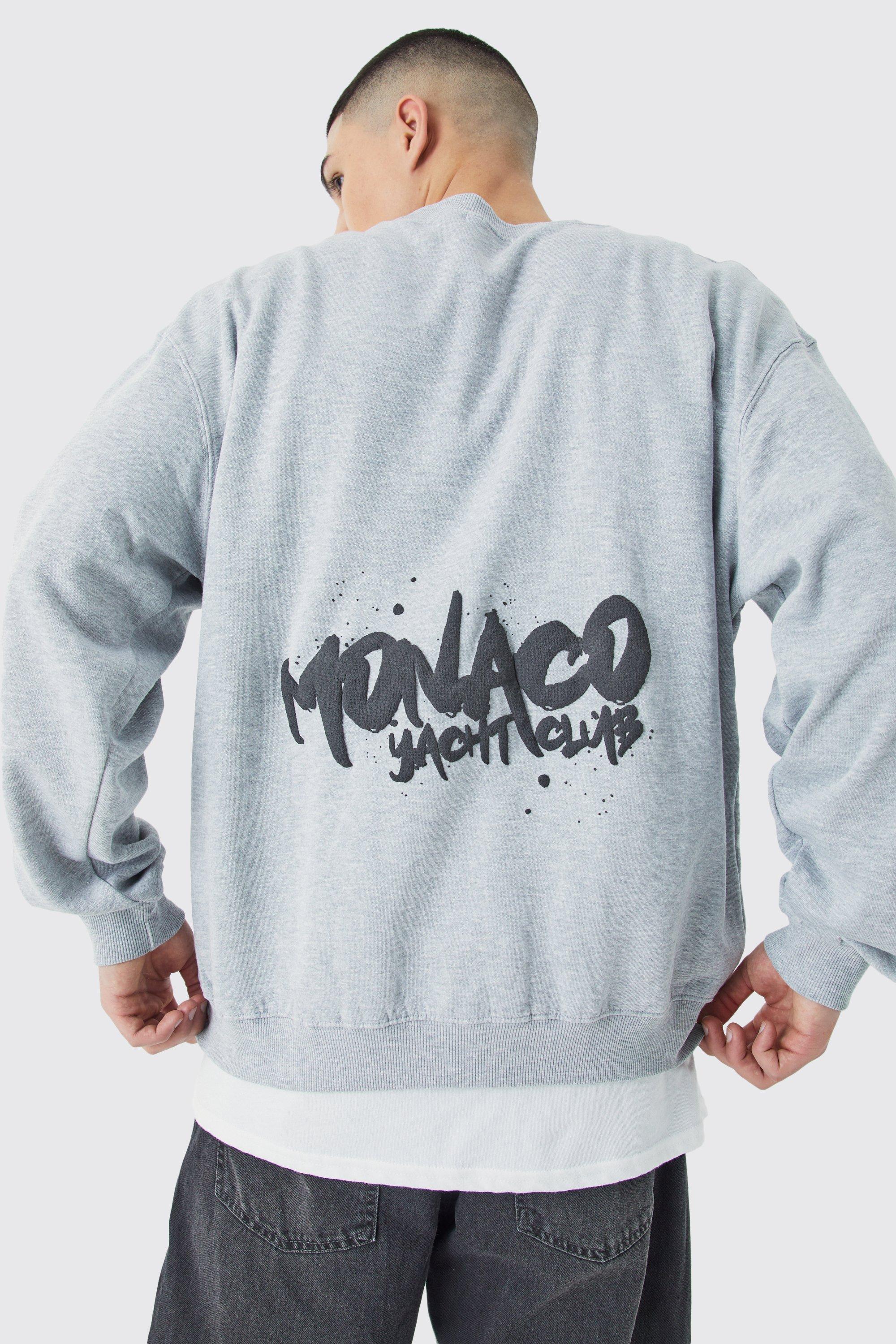 Mens Grey Marl Oversized Monaco Graphic Sweatshirt