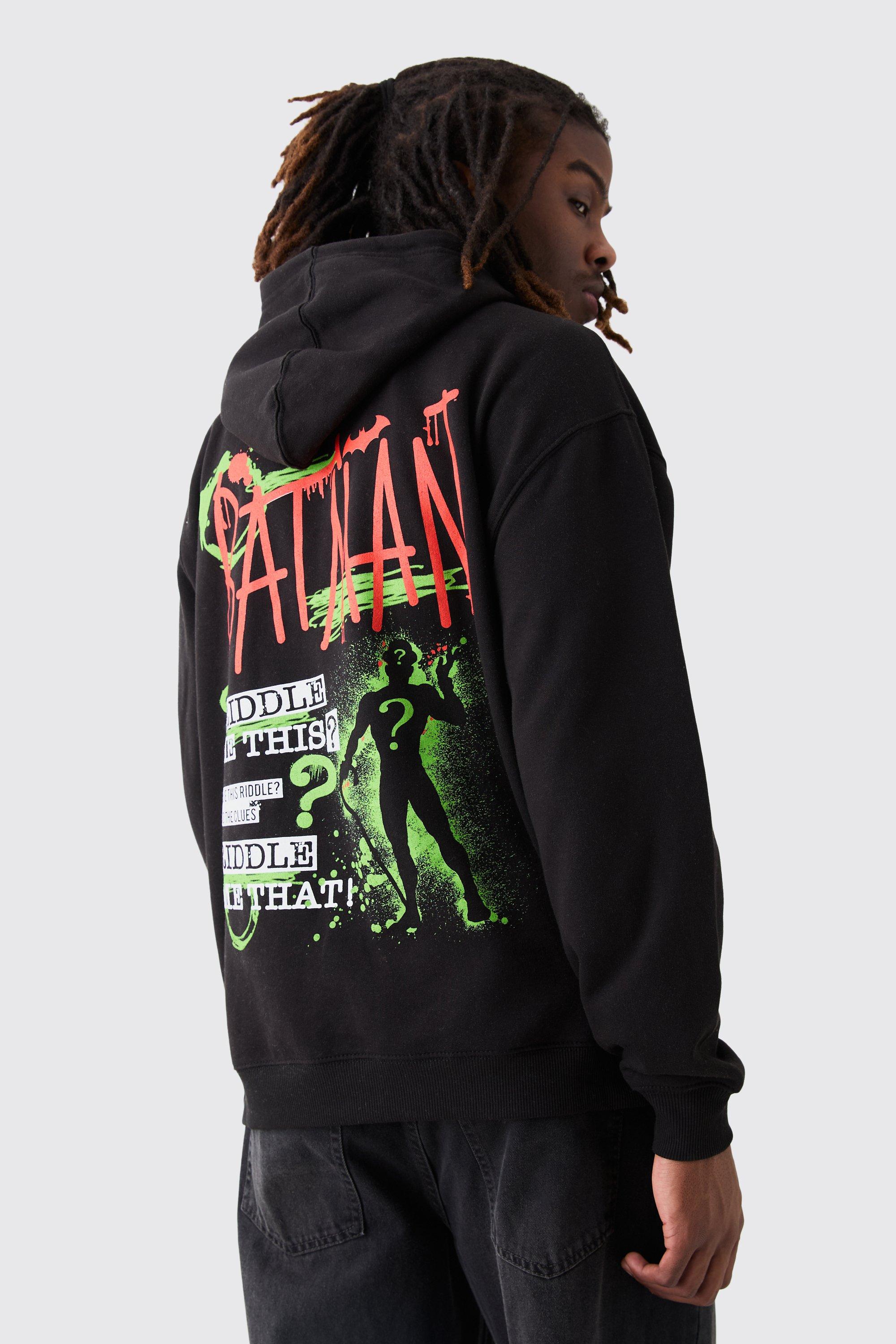 Mens Black Oversized Batman Riddler License Hoodie, Black