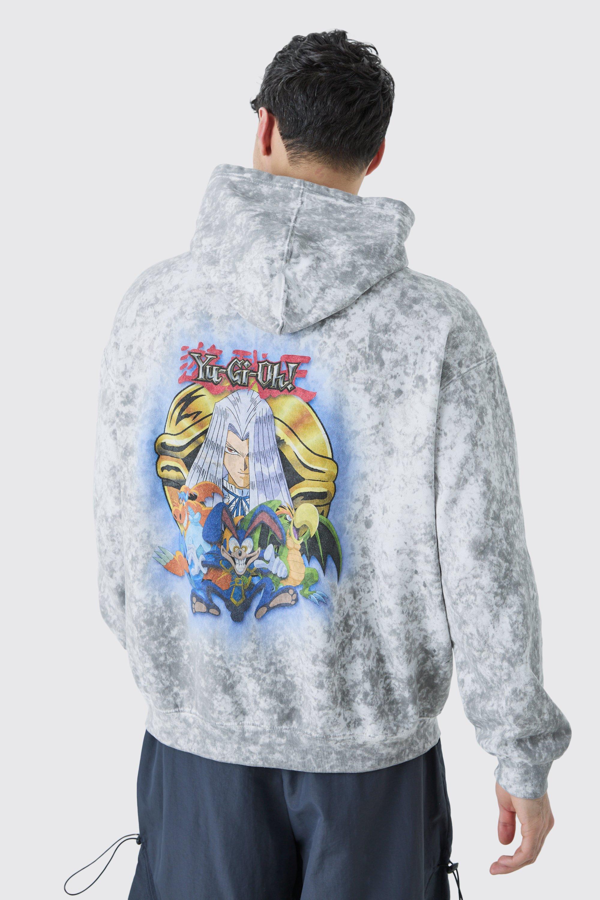 Mens White Oversized Yugioh Pegasus Washed License Hoodie, White