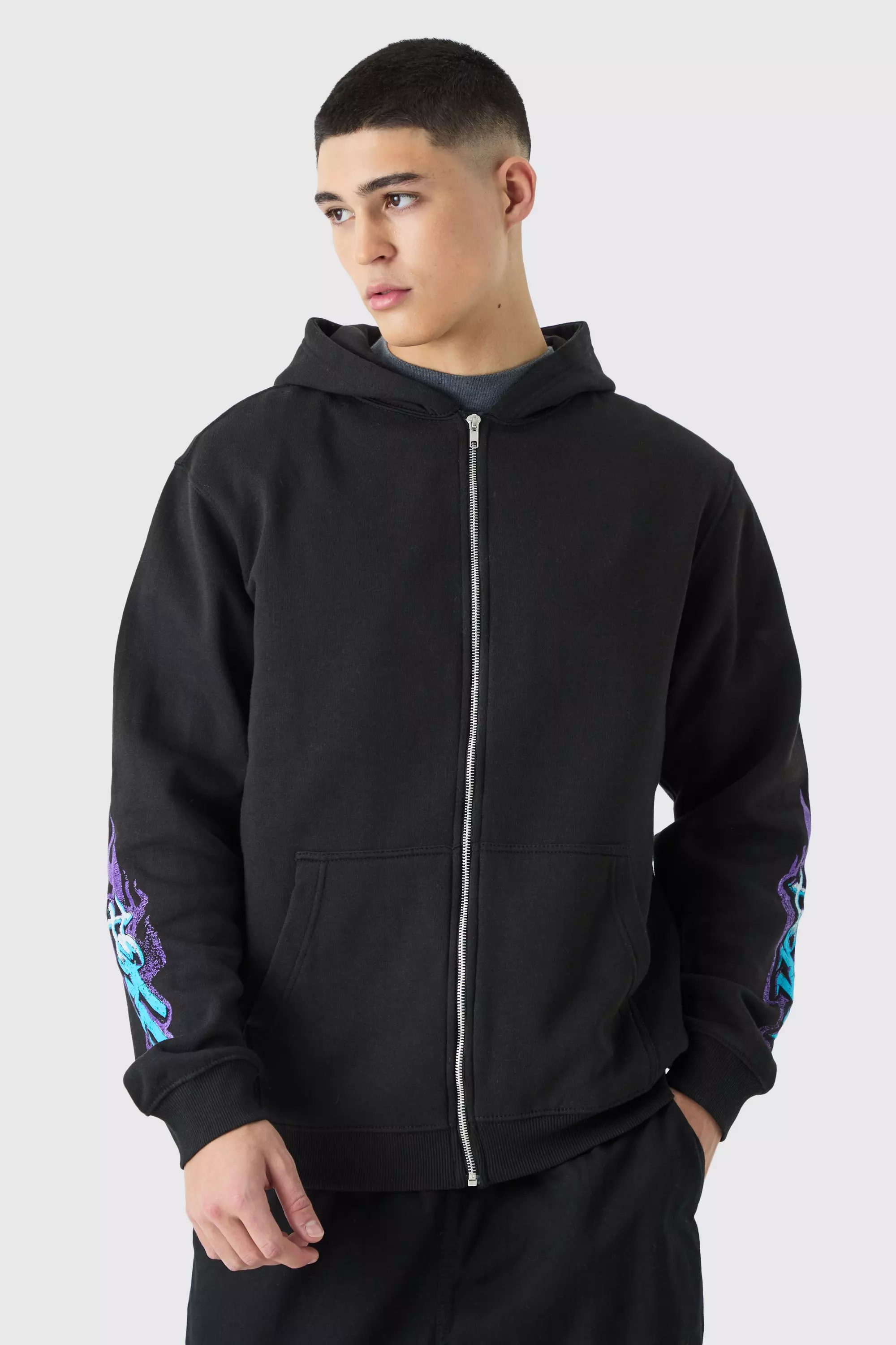 Zip Through Graffiti Flame Hoodie