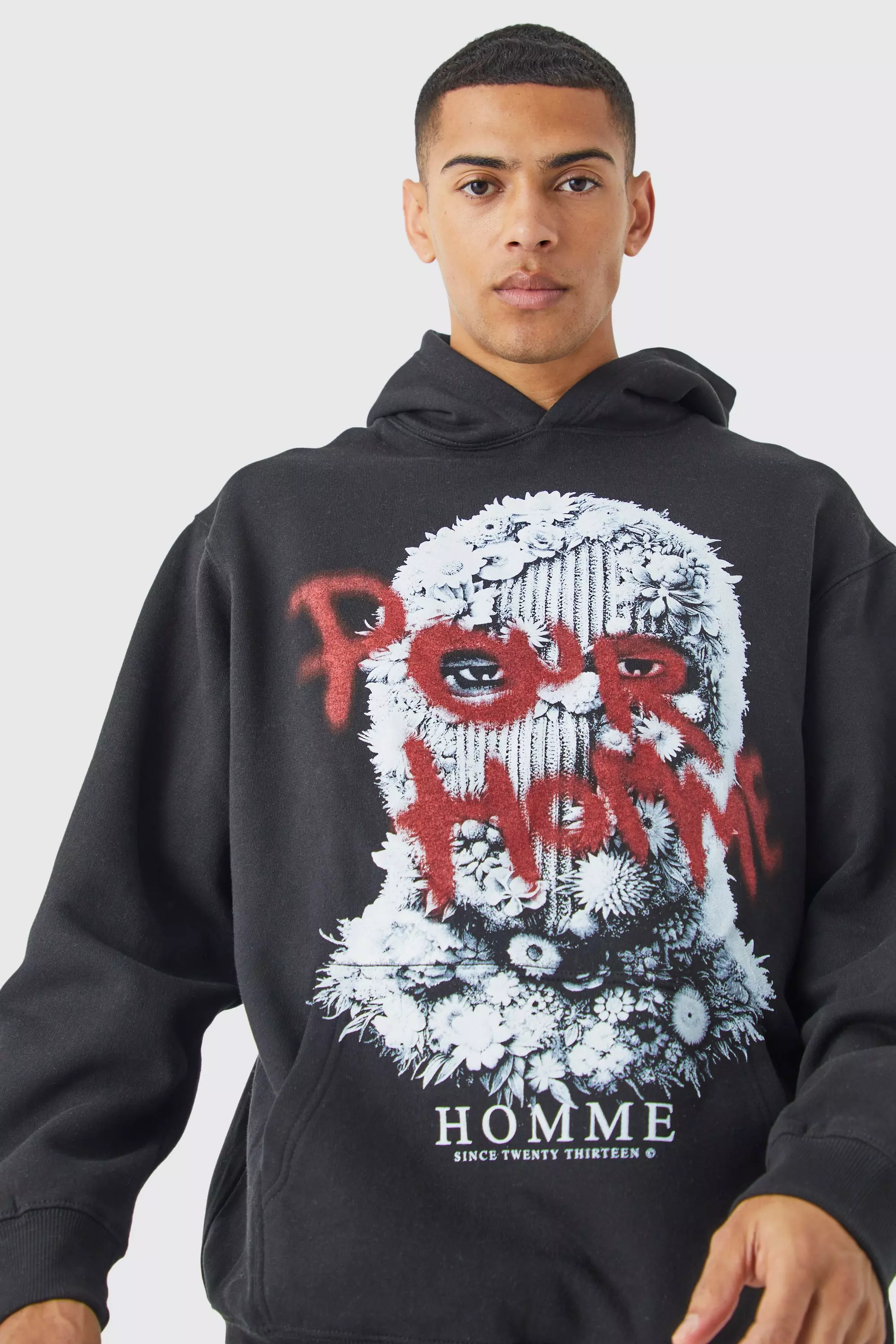 Plus Oversized Homme Balaclava Print Graphic Sweatshirt