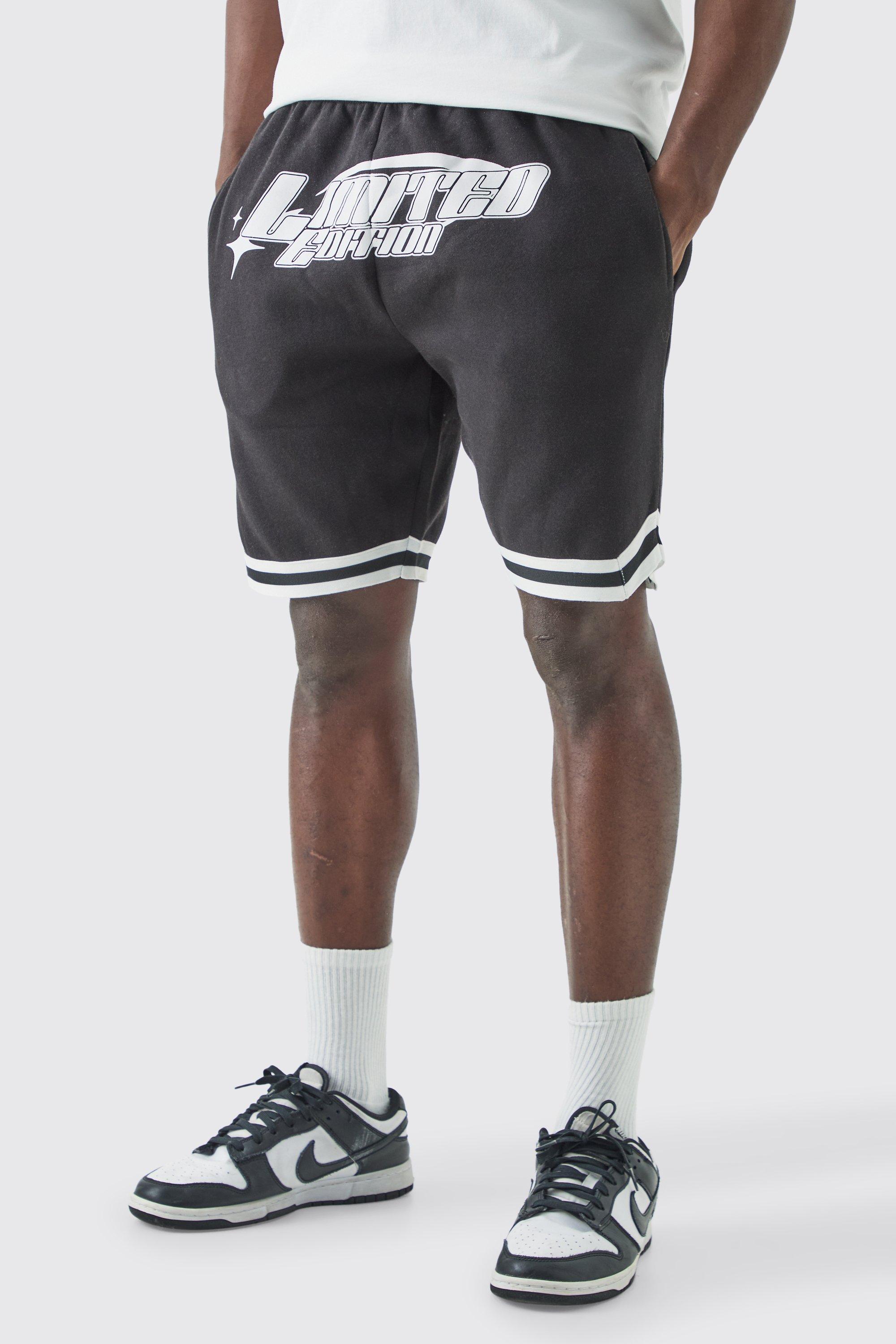 Mens Black Loose Fit Limited Edition Mid Length Basketball Short, Black