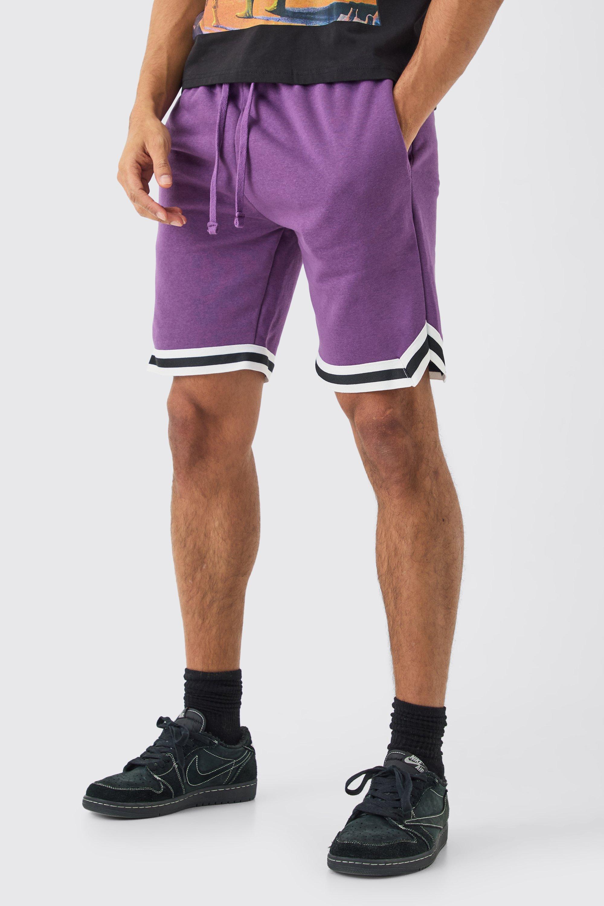 Mens Purple Loose Fit Mid Length Basketball Short, Purple