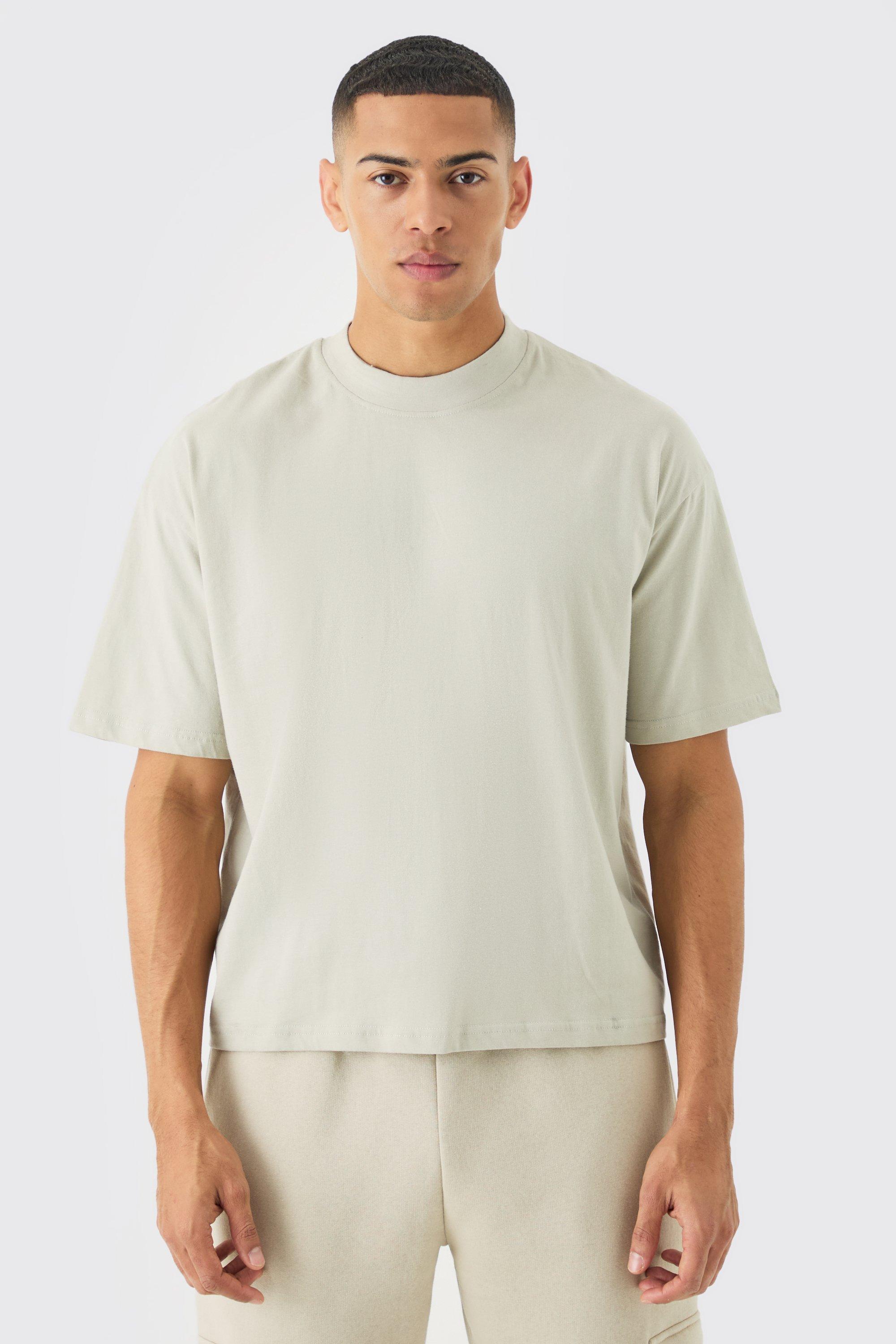 Image of T-shirt squadrata oversize con girocollo esteso, Beige