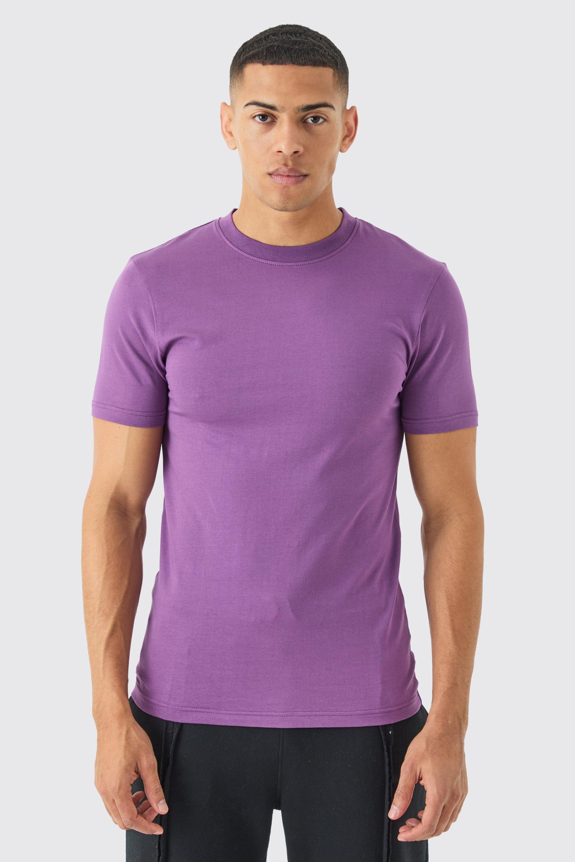 Mens Purple Man Muscle Fit Basic T-shirt, Purple
