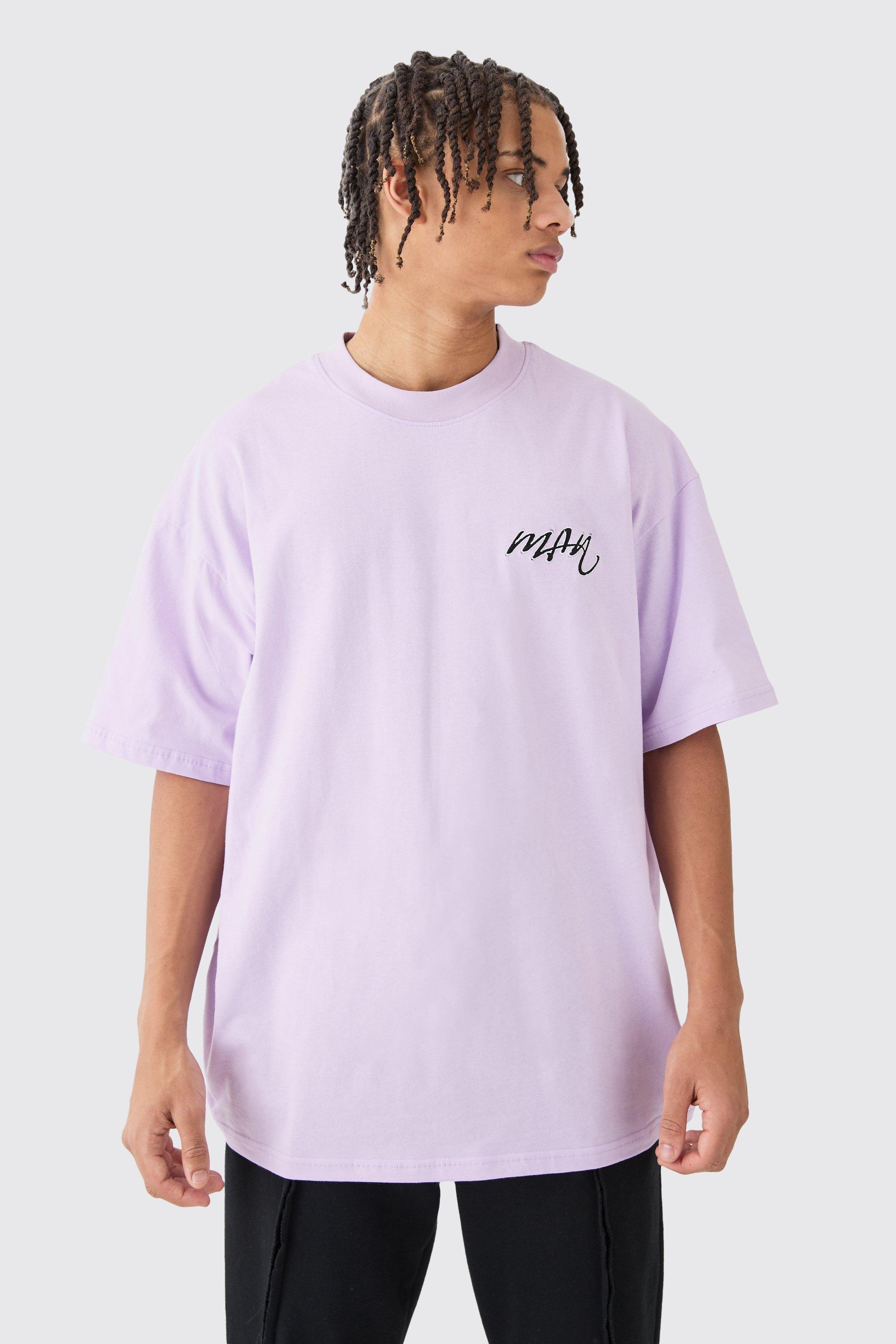 Mens Purple Oversized Extended Neck Man T-shirt, Purple