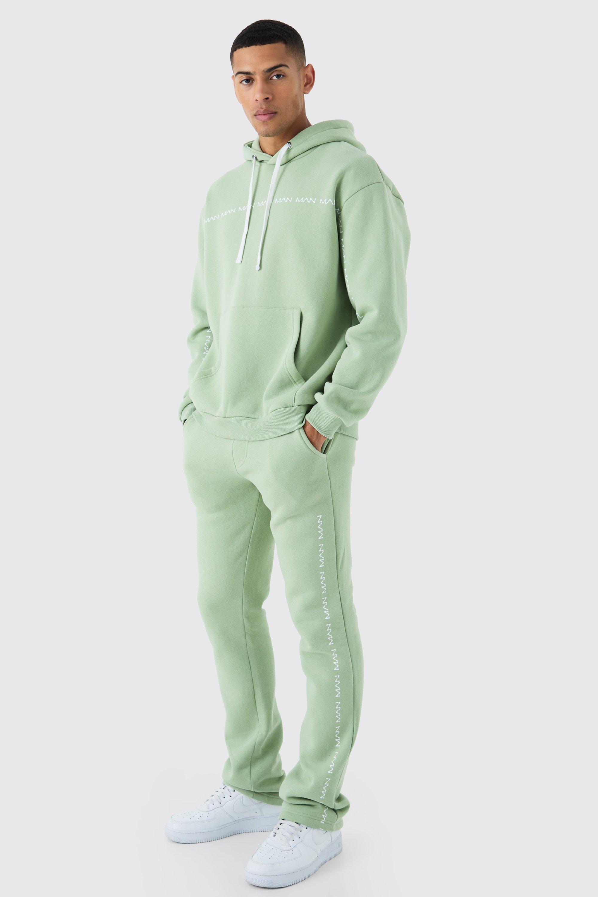Mens Green Oversized Man Dash Stacked Flared Tracksuit