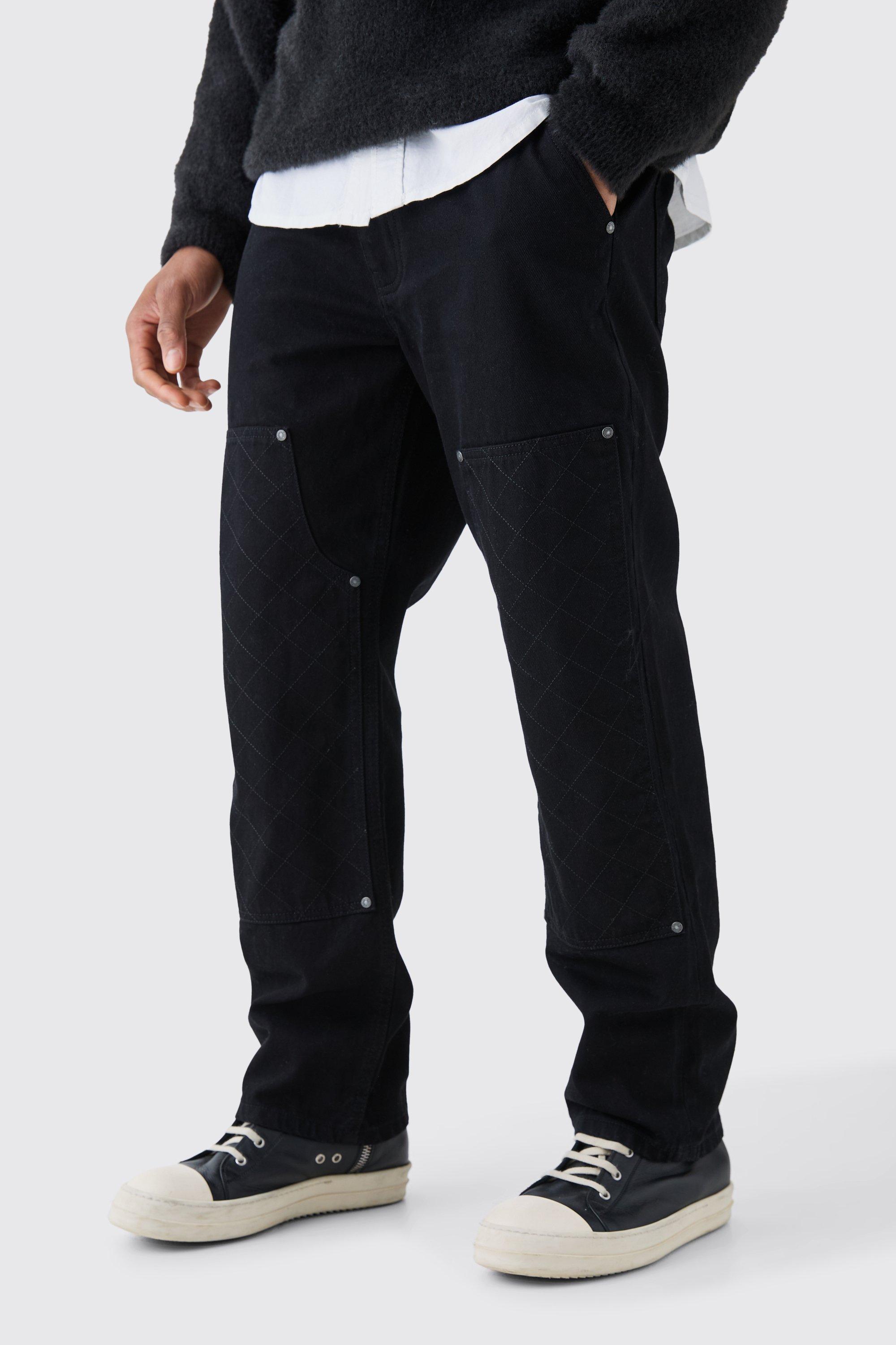 Mens Relaxed Rigid Top Stitch Detail Carpenter Jean In Black, Black