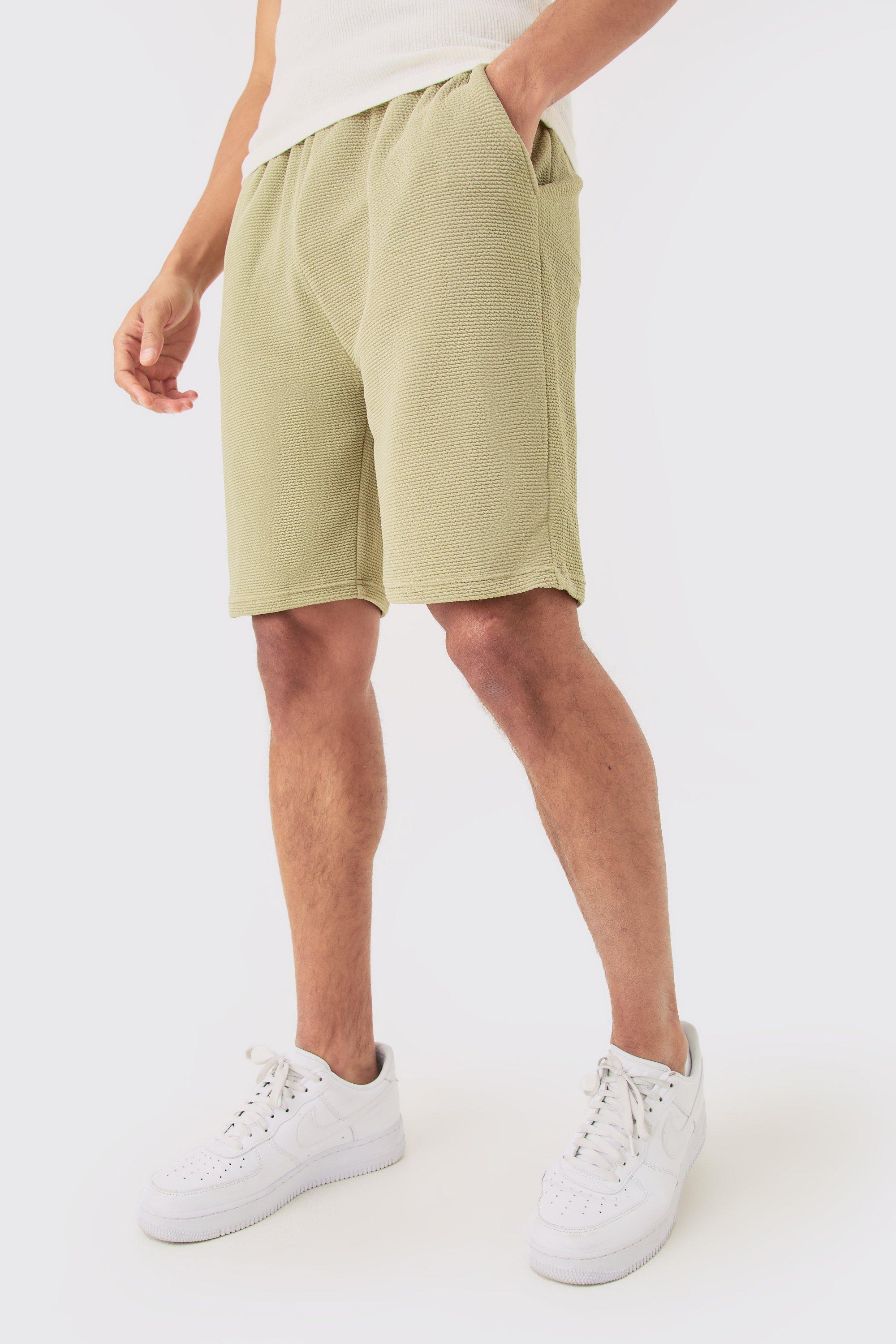 Image of Loose Fit Mid Length Textured Shorts, Verde