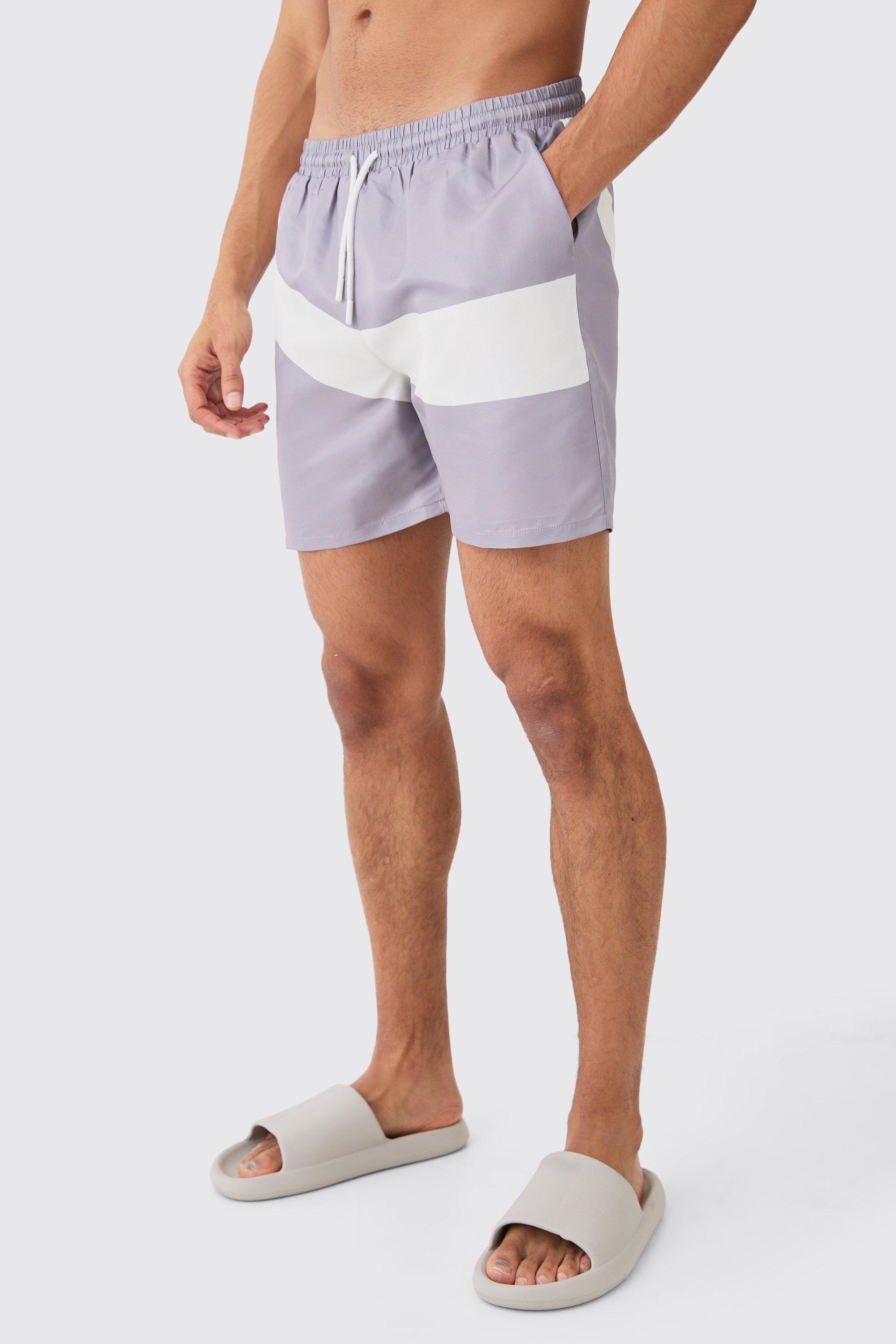 Mens Purple Mid Length Retro Swim Short, Purple