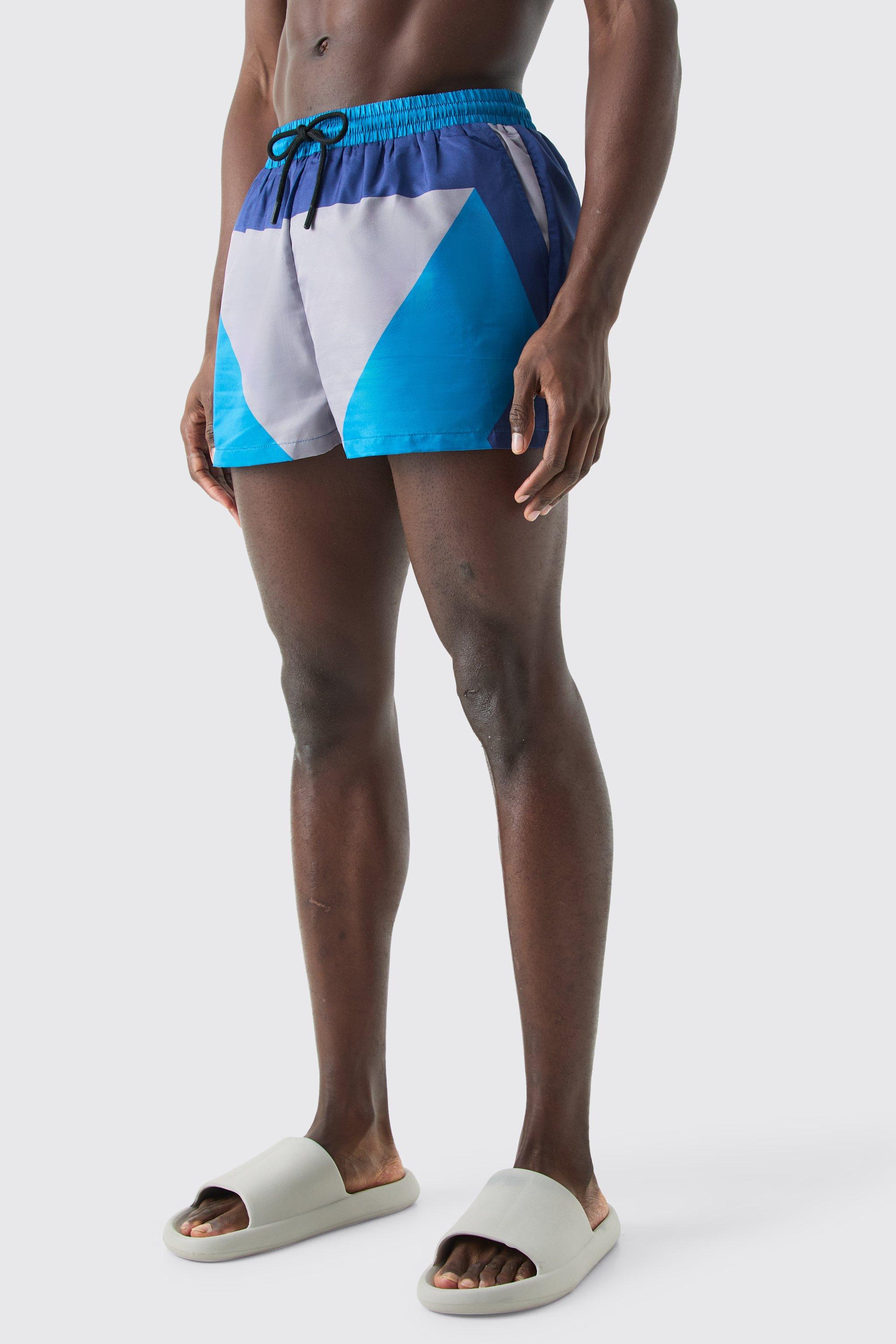 Mens Blue Super Short Colour Block Swim Short, Blue