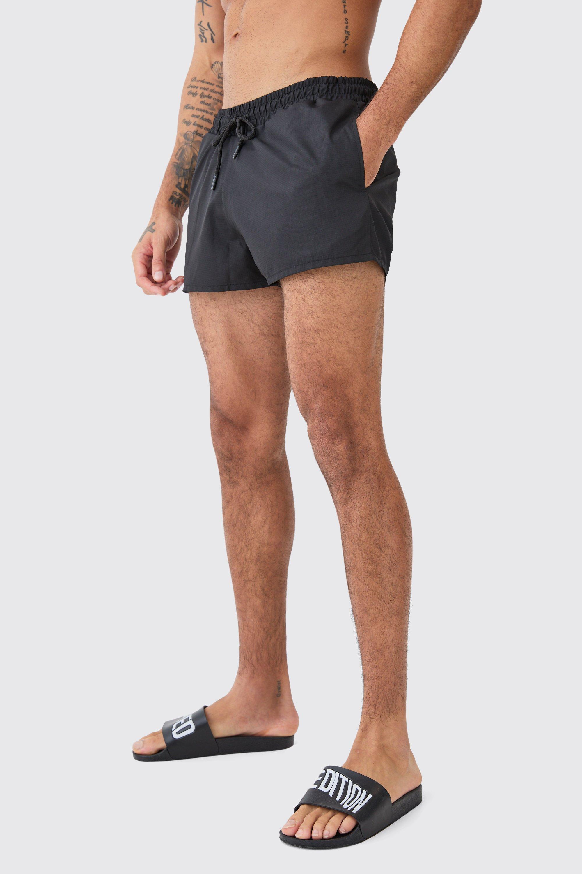 Mens Black Super Short Ripstop Swim Short, Black