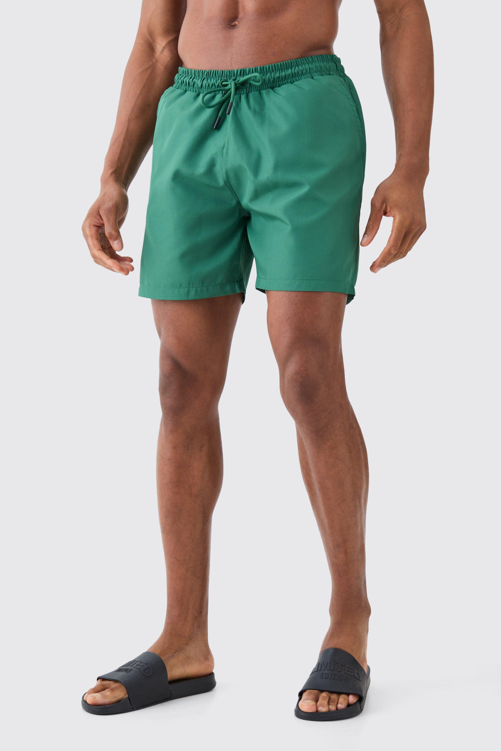 Mens Green Mid Length Ripstop Swim Short, Green