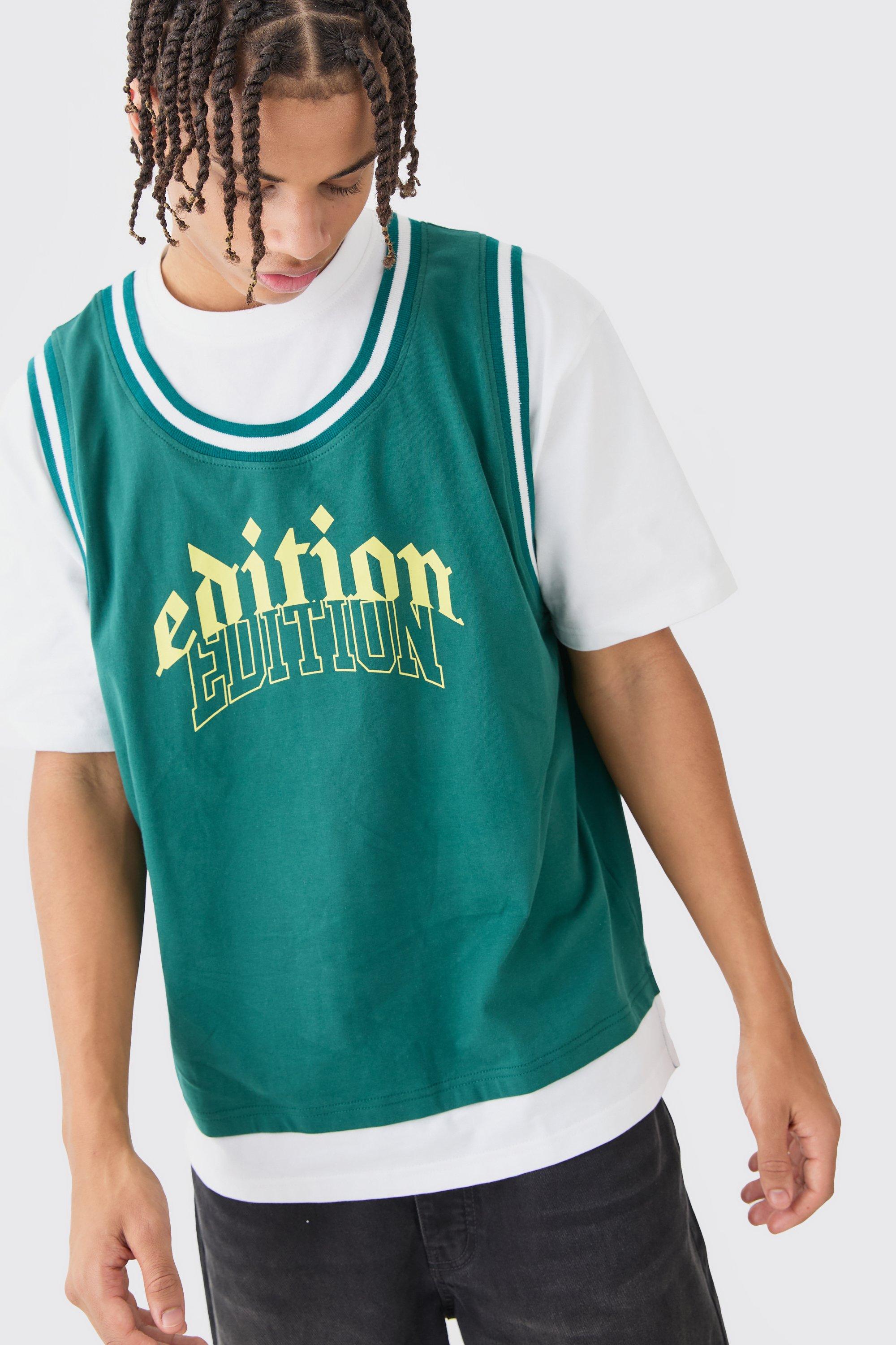 Image of T-shirt oversize pesante stile college con girocollo esteso, Verde
