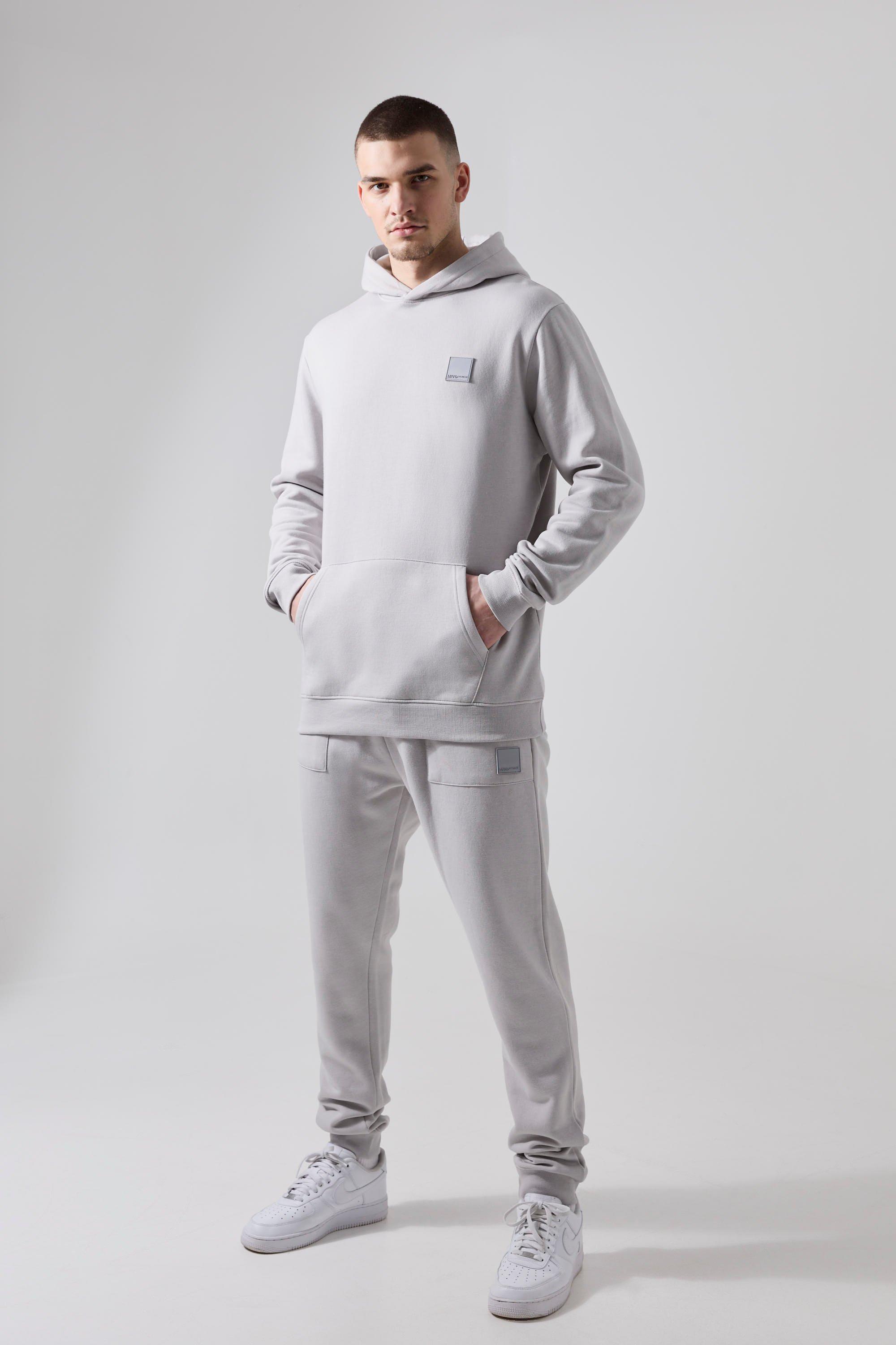 Mens Grey Tall Man Active Gym Hooded Tracksuit, Grey