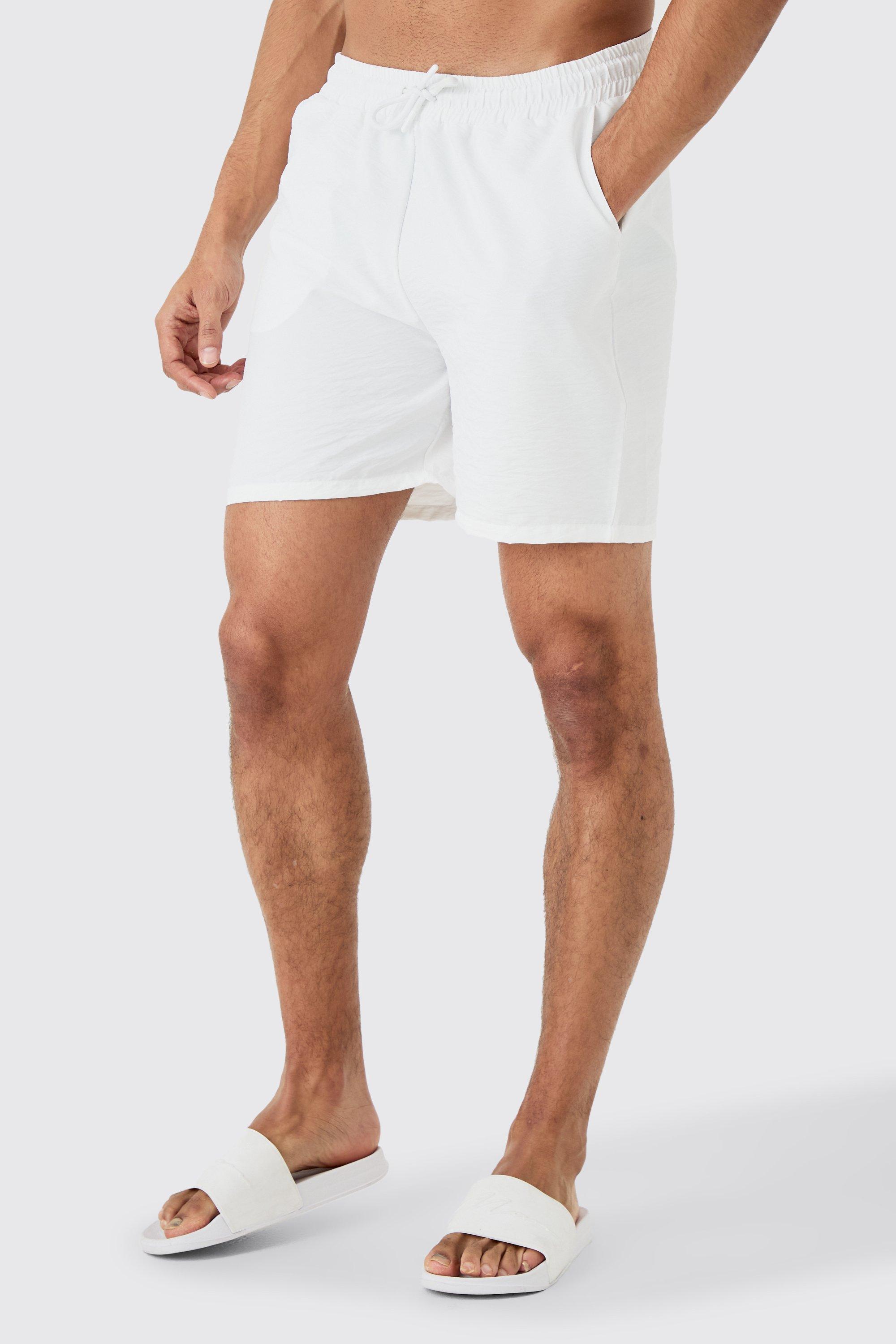 Image of Costume a pantaloncino medio in tinta unita effetto goffrato, Bianco