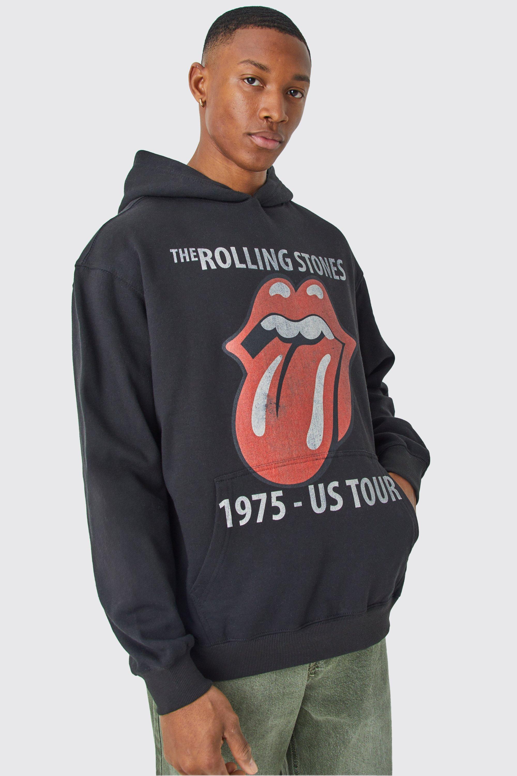 Mens Black Oversized Rolling Stones Tour License Hoodie, Black