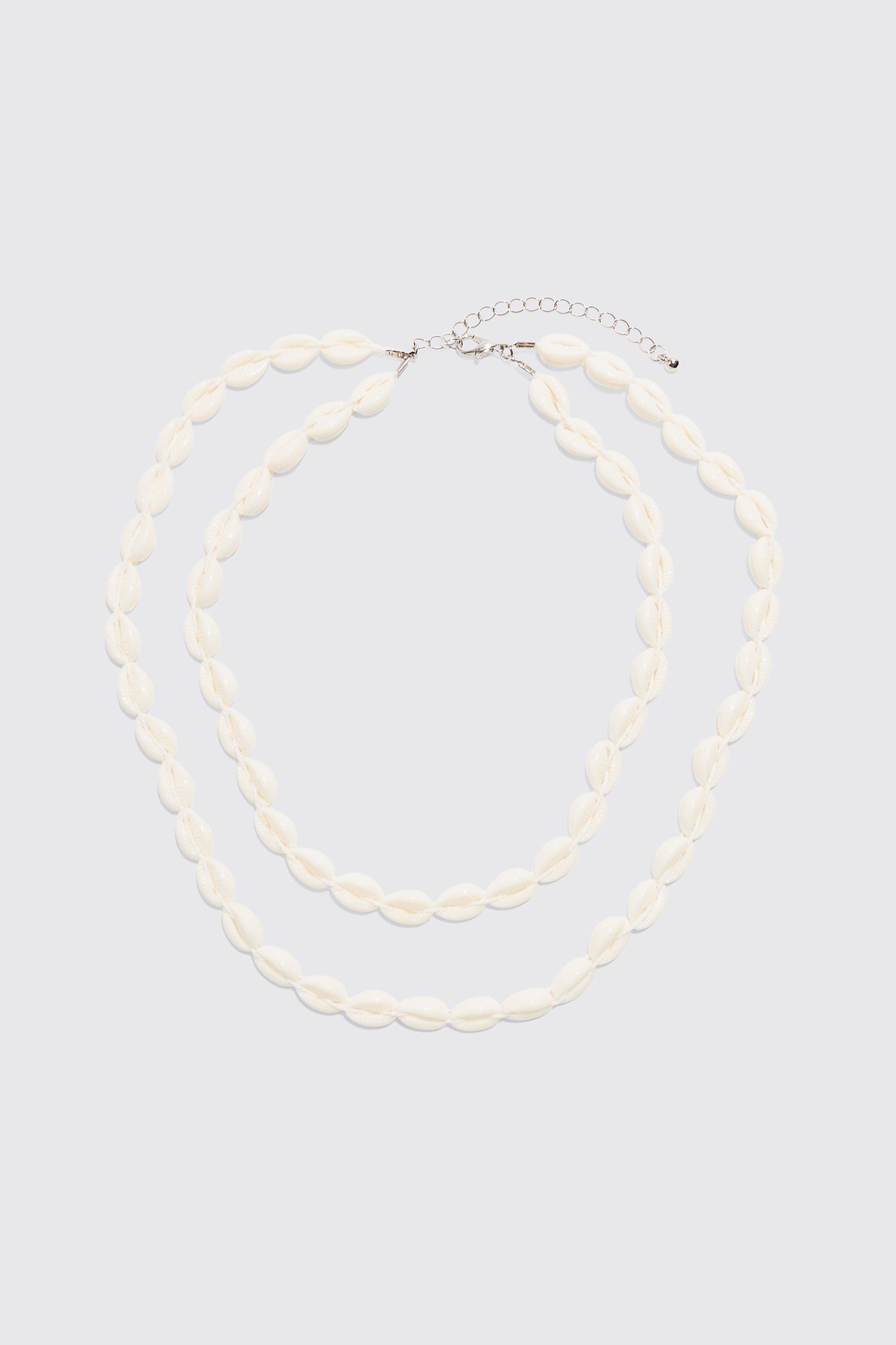 Mens Shell Multi Layer Necklace In White, White