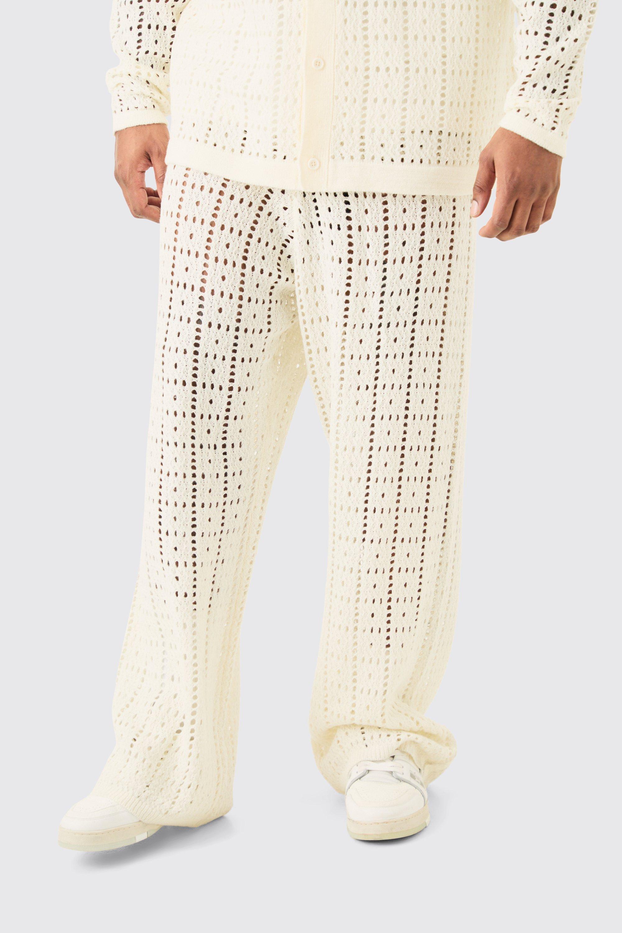 Image of Pantaloni bianchi Plus Size rilassati in maglia all'uncinetto, Bianco