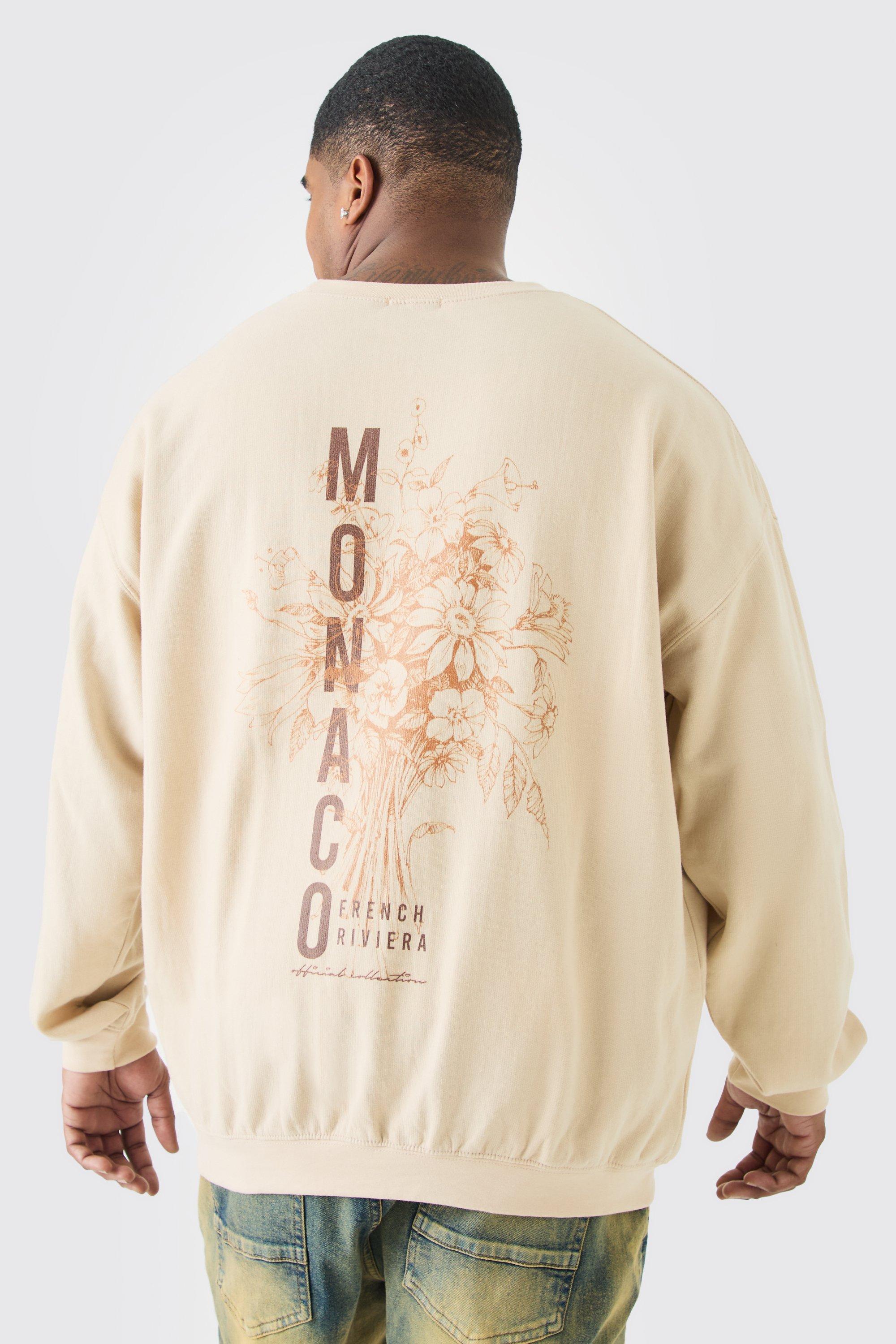 Mens Beige Plus Monaco Back Print Sweatshirt, Beige