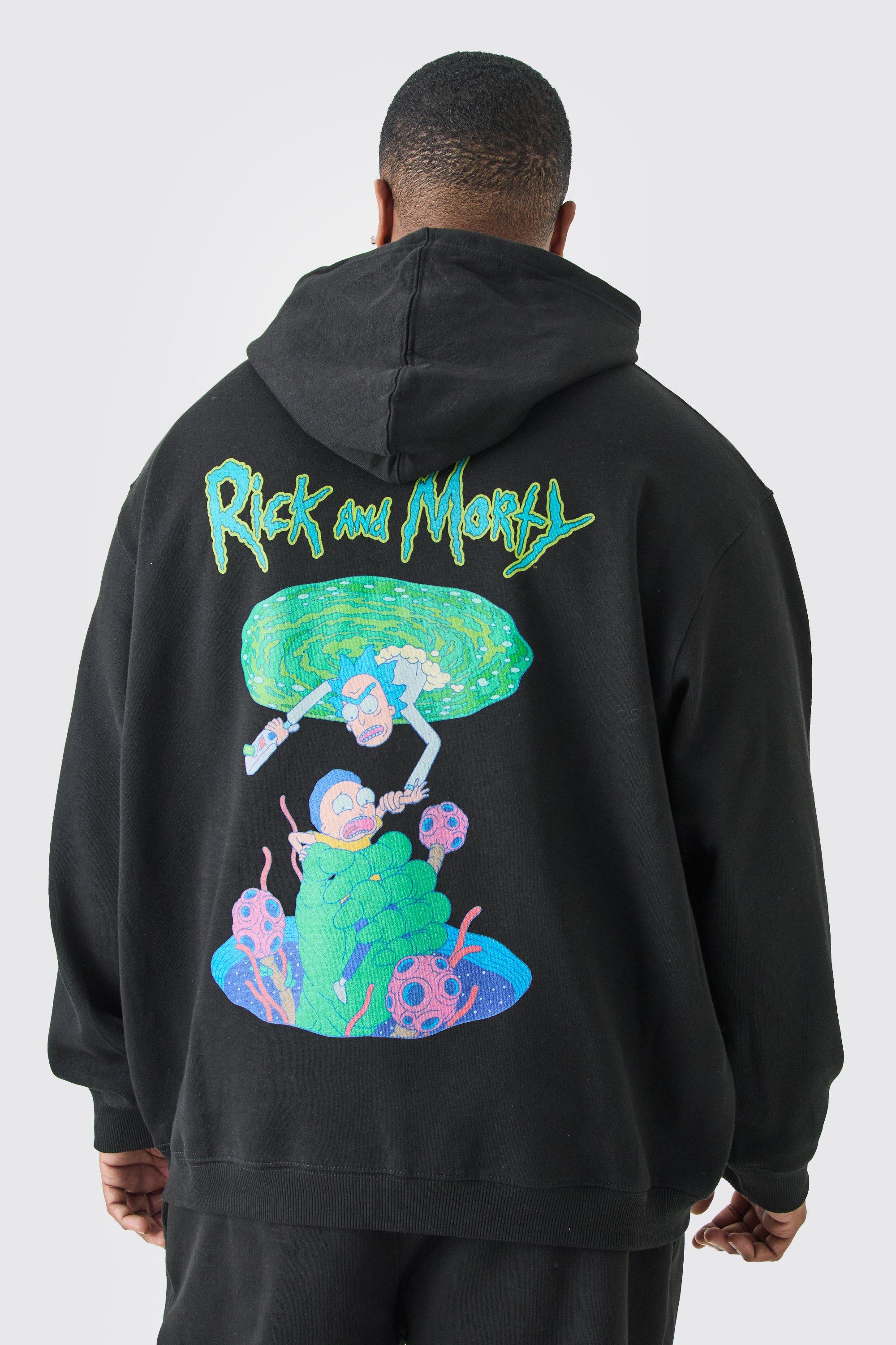 Mens Black Plus Oversized Rick & Morty License Hoodie, Black